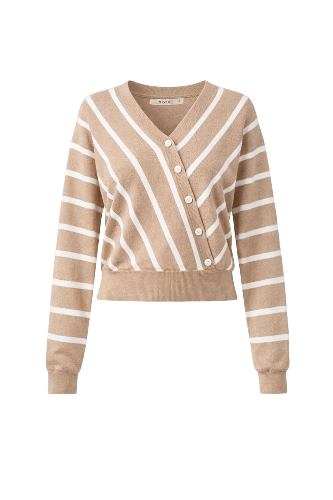 Elysia Knit Stripe Long Sleeve Surplice Top With Button Detail