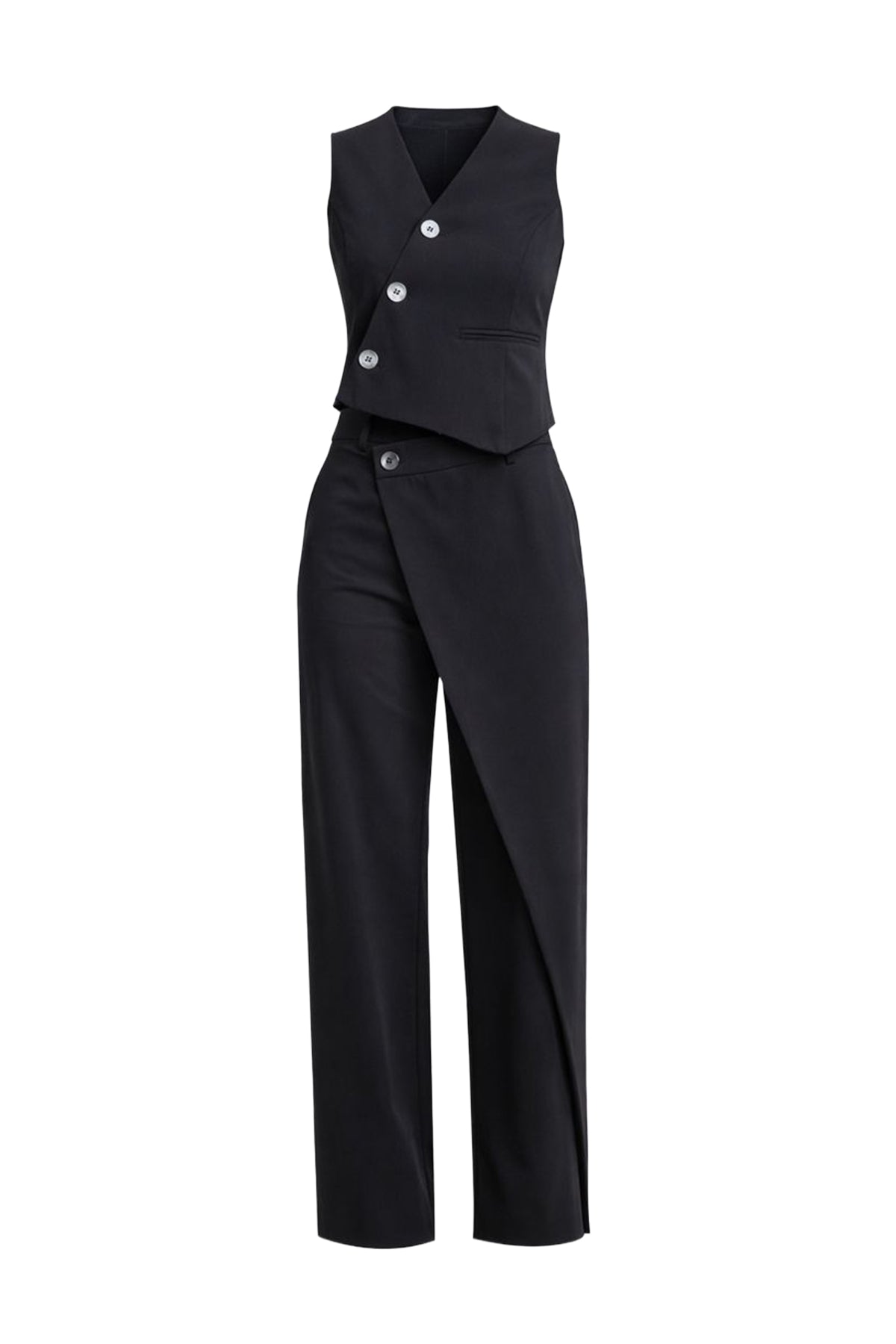 Effortless Flow Woven Asymmetrical Hem Vest & Wide Leg Pants Set