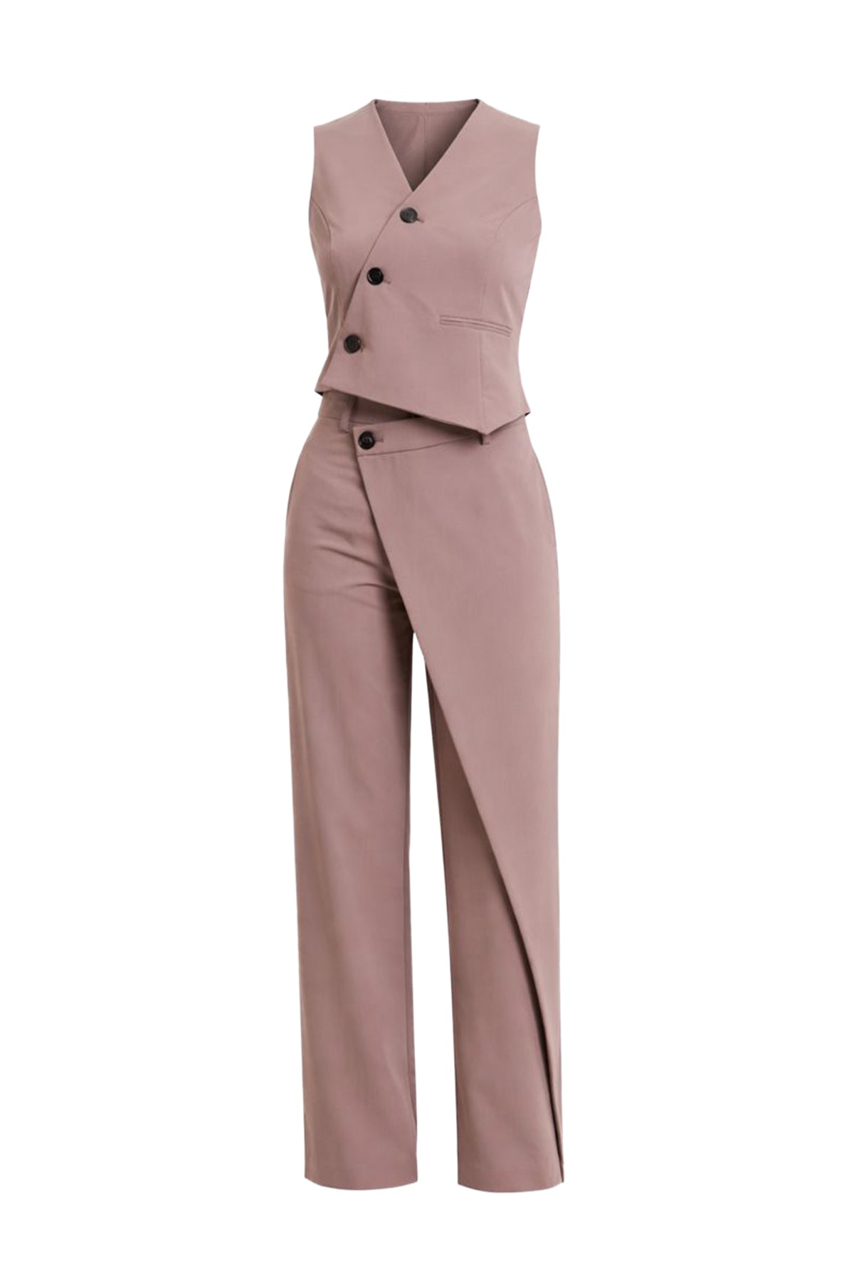 Effortless Flow Woven Asymmetrical Hem Vest & Wide Leg Pants Set