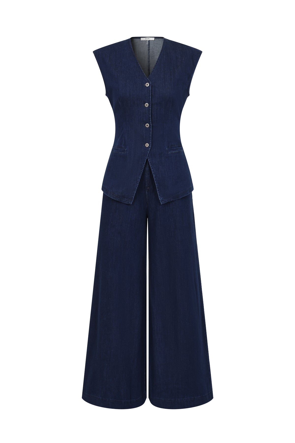 The Denim Ease Woven Long Vest & Wide Leg Pants Duo