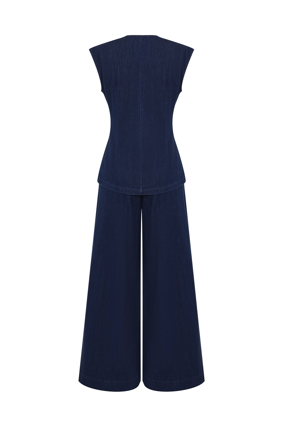 The Denim Ease Woven Long Vest & Wide Leg Pants Duo