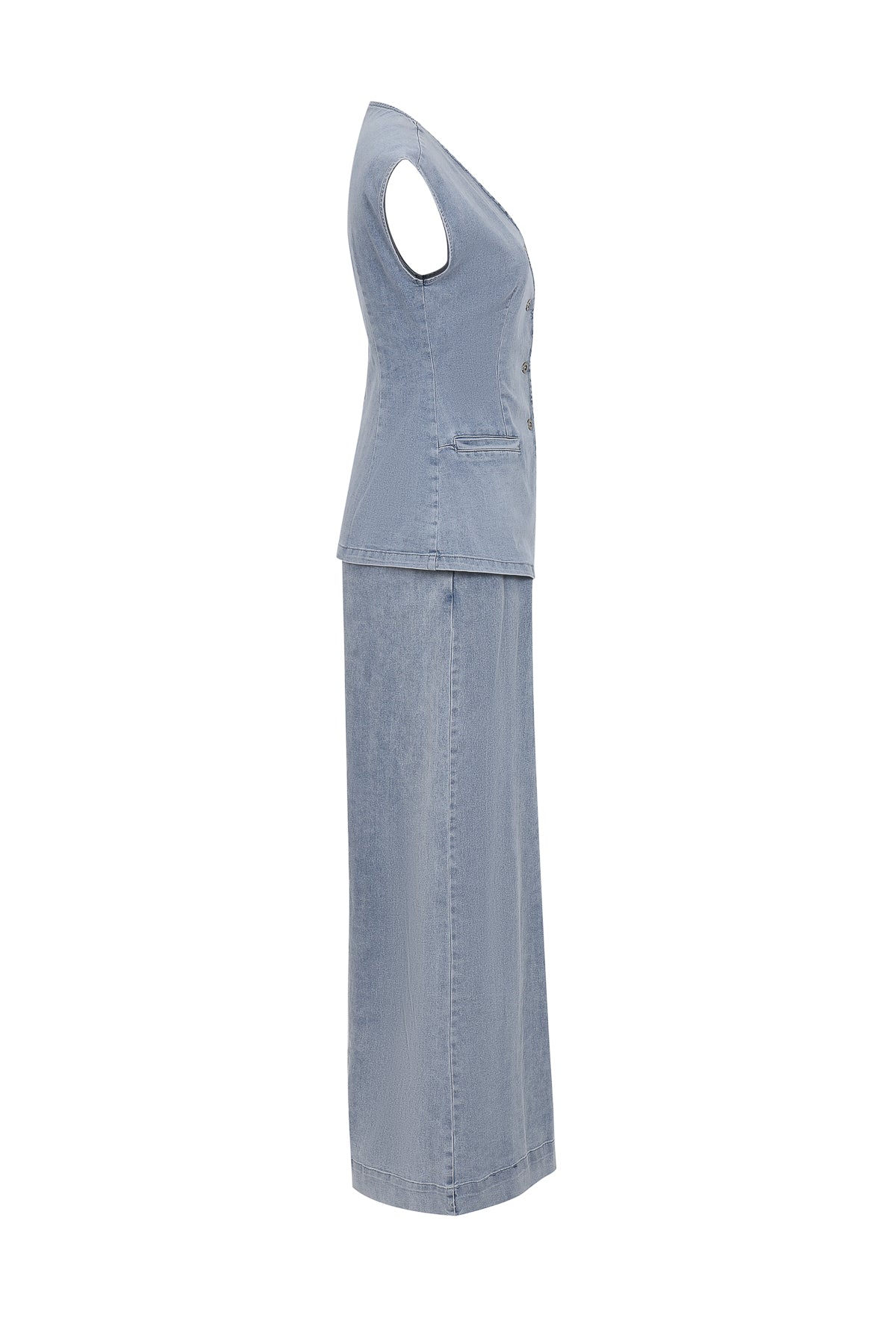 The Denim Ease Woven Long Vest & Wide Leg Pants Duo