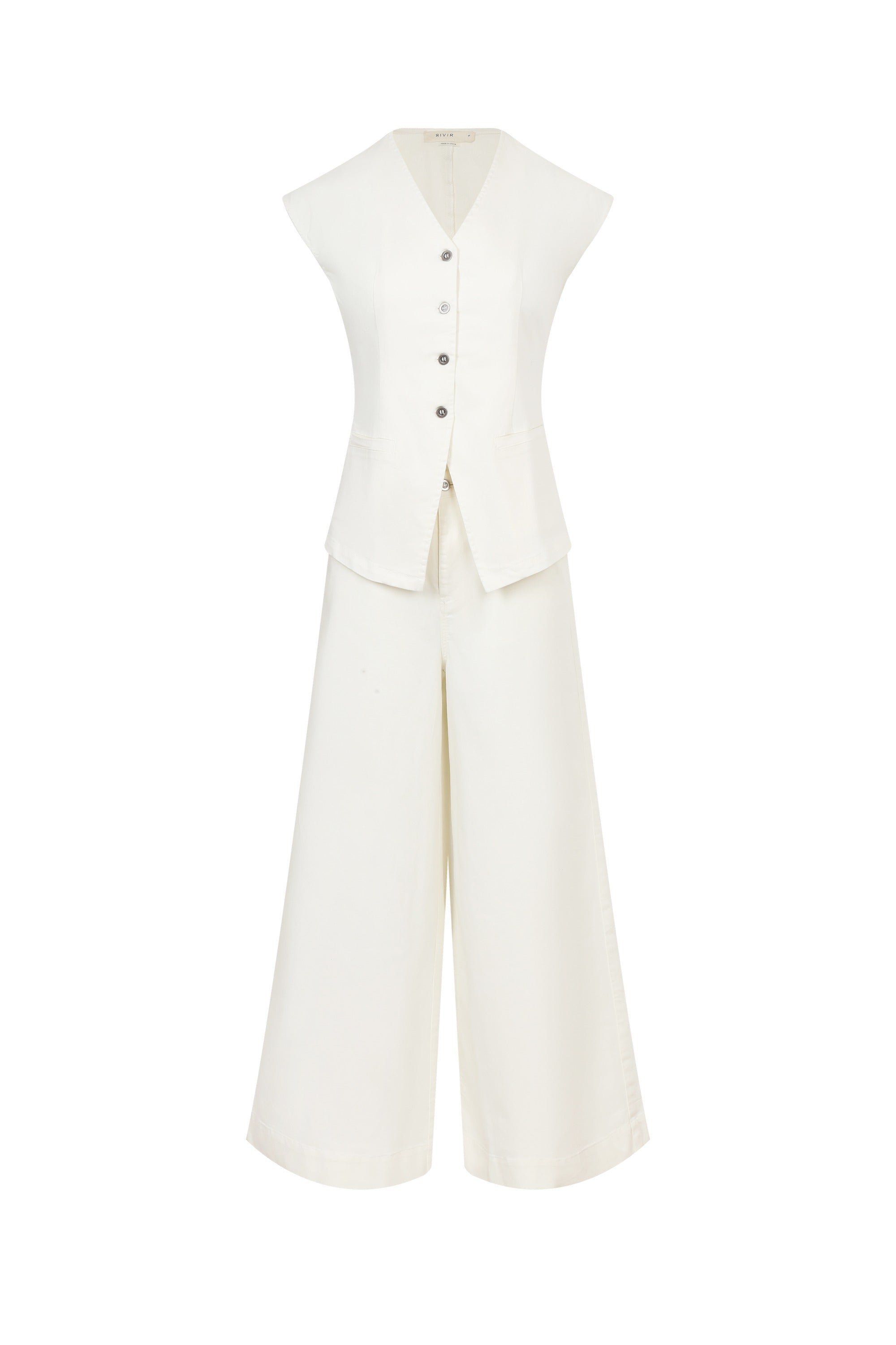 The Denim Ease Woven Long Vest & Wide Leg Pants Duo