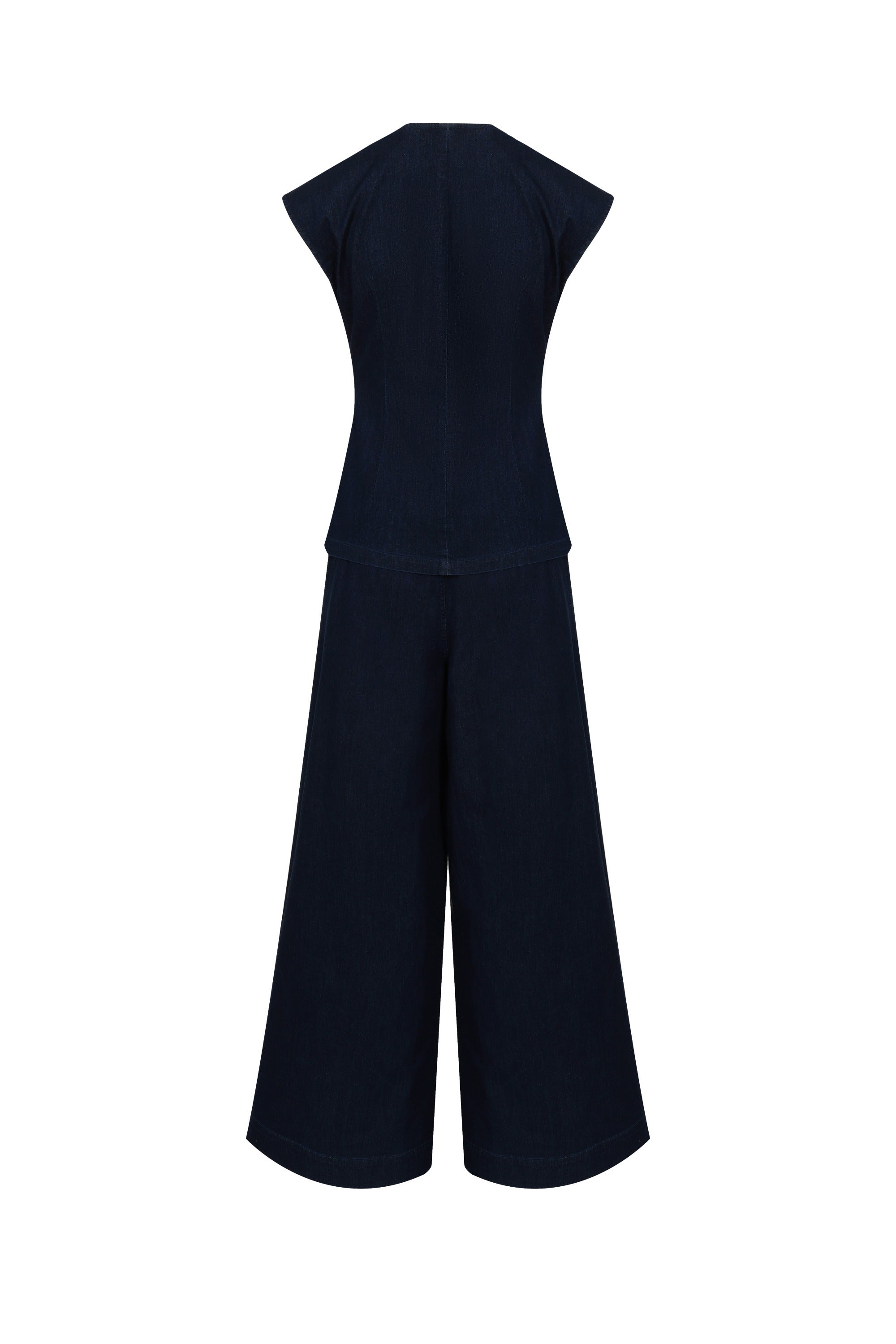 The Denim Ease Woven Long Vest & Wide Leg Pants Duo