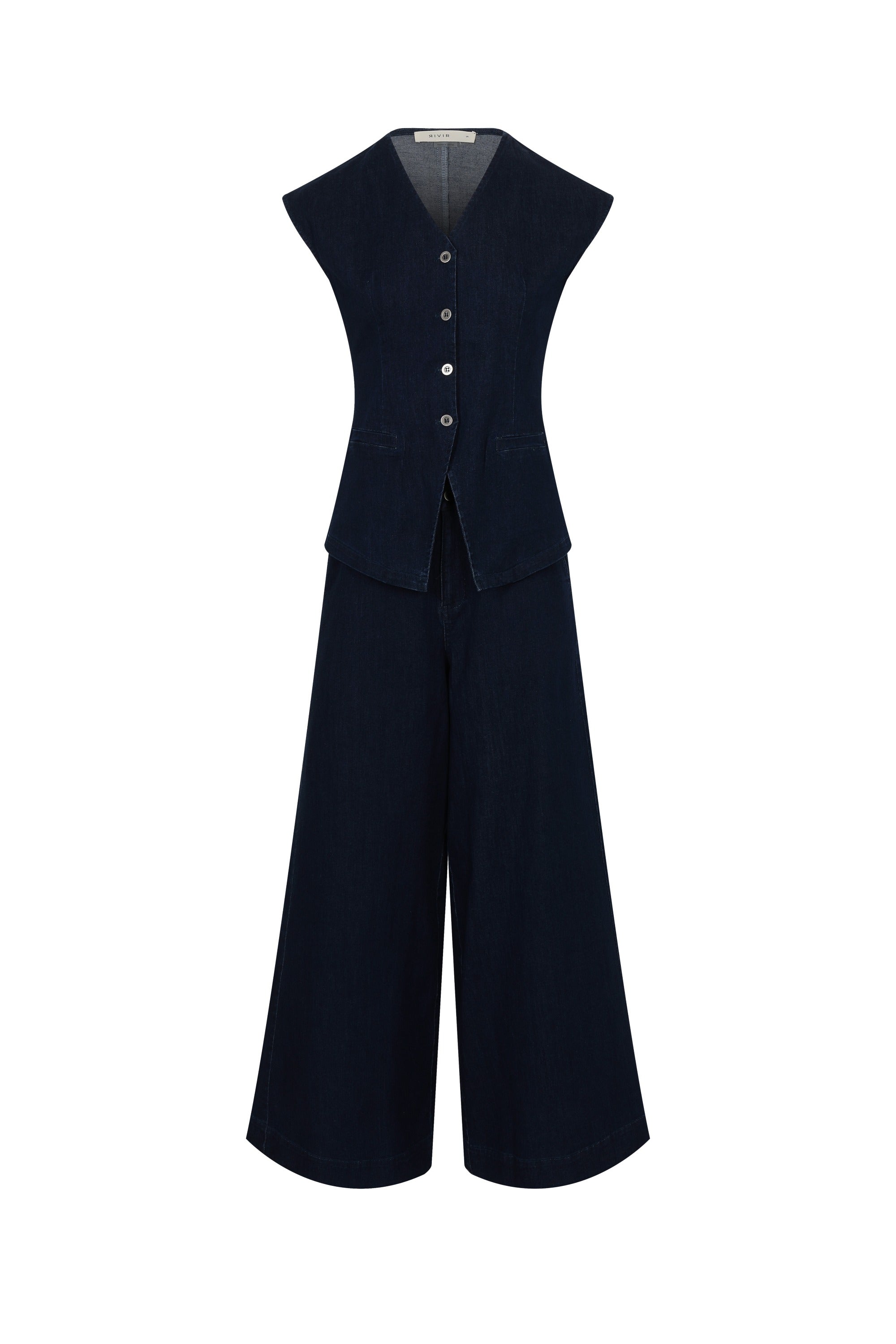 The Denim Ease Woven Long Vest & Wide Leg Pants Duo