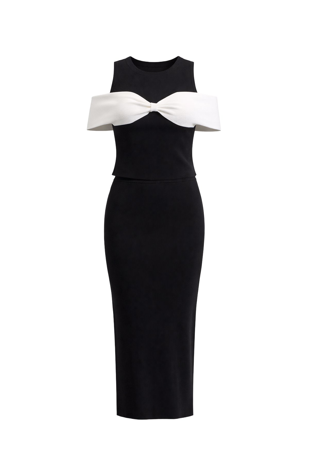 Tied in Style Cold Shoulder Contrast Top And Skirt Set