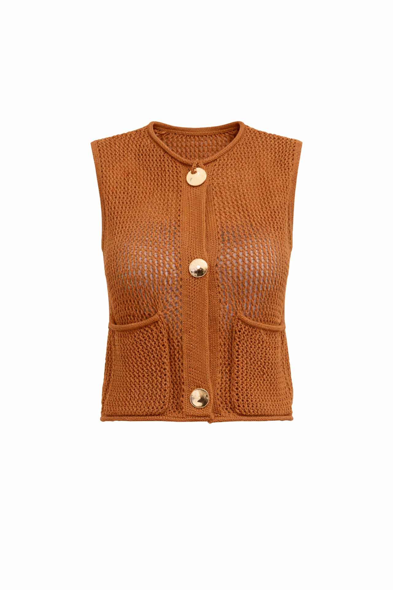 Selene Crochet Knit Vest With Pockets