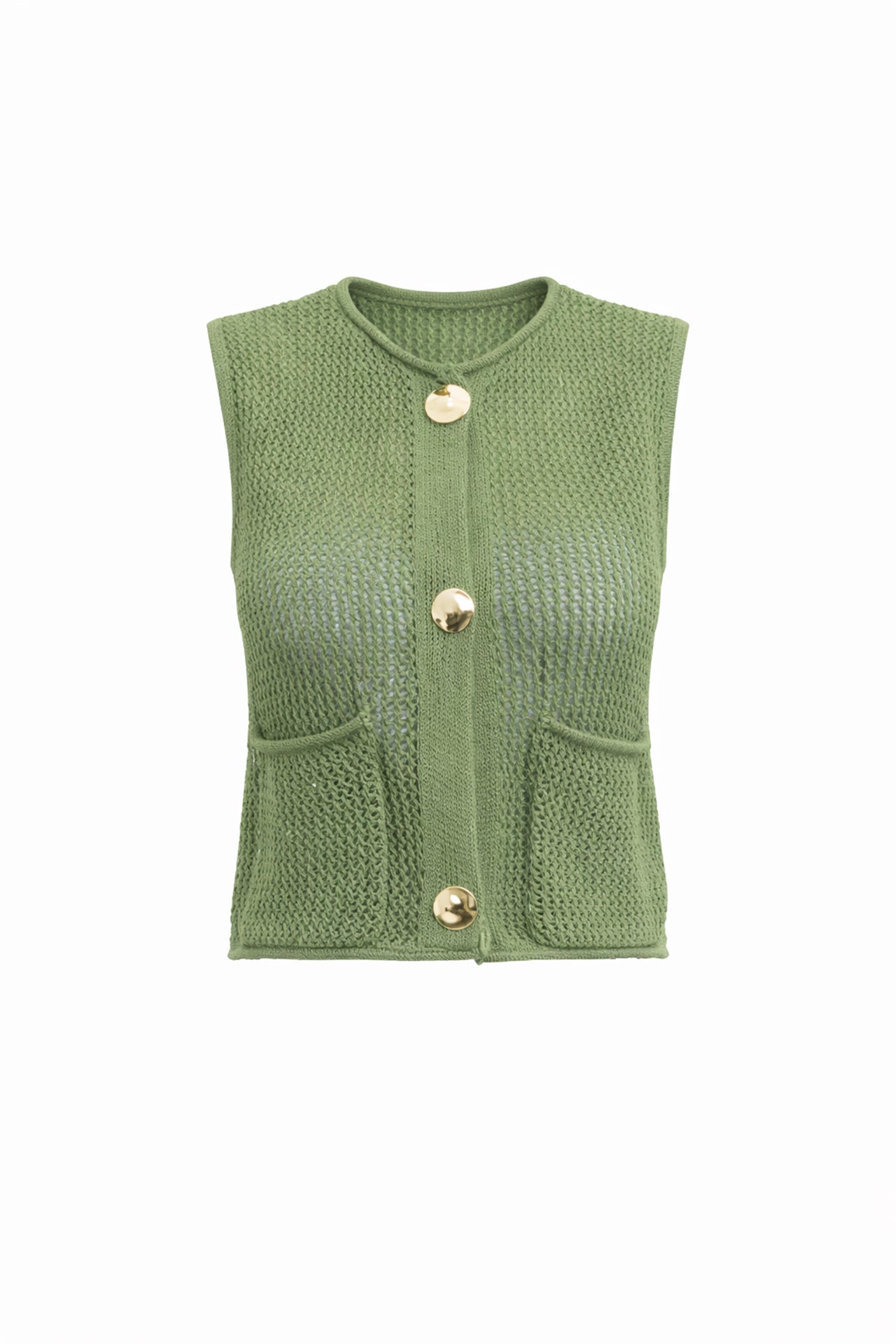 Selene Crochet Knit Vest With Pockets