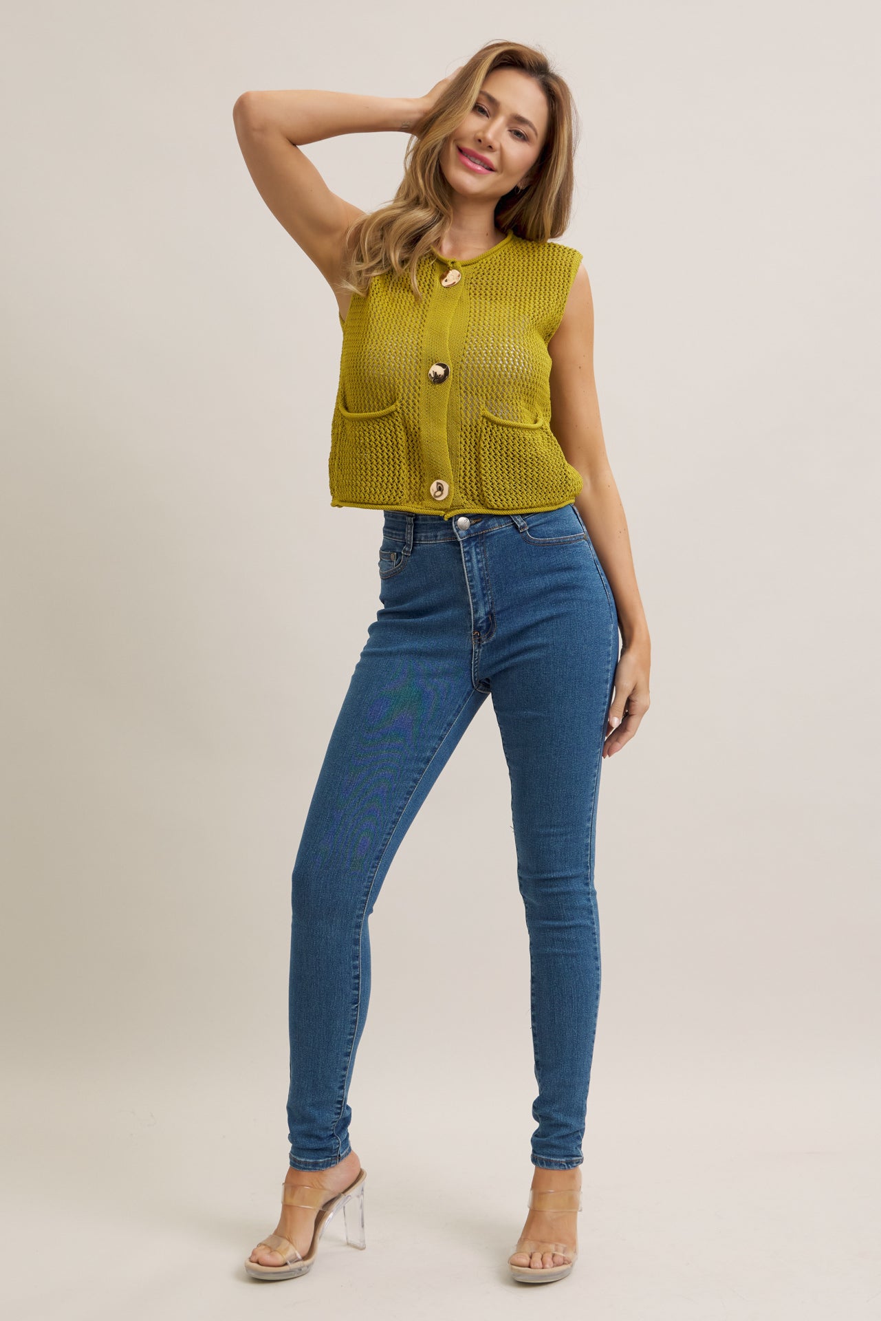 Selene Crochet Knit Vest With Pockets
