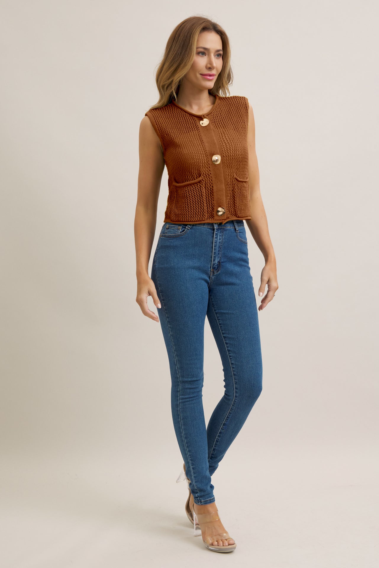 Selene Crochet Knit Vest With Pockets