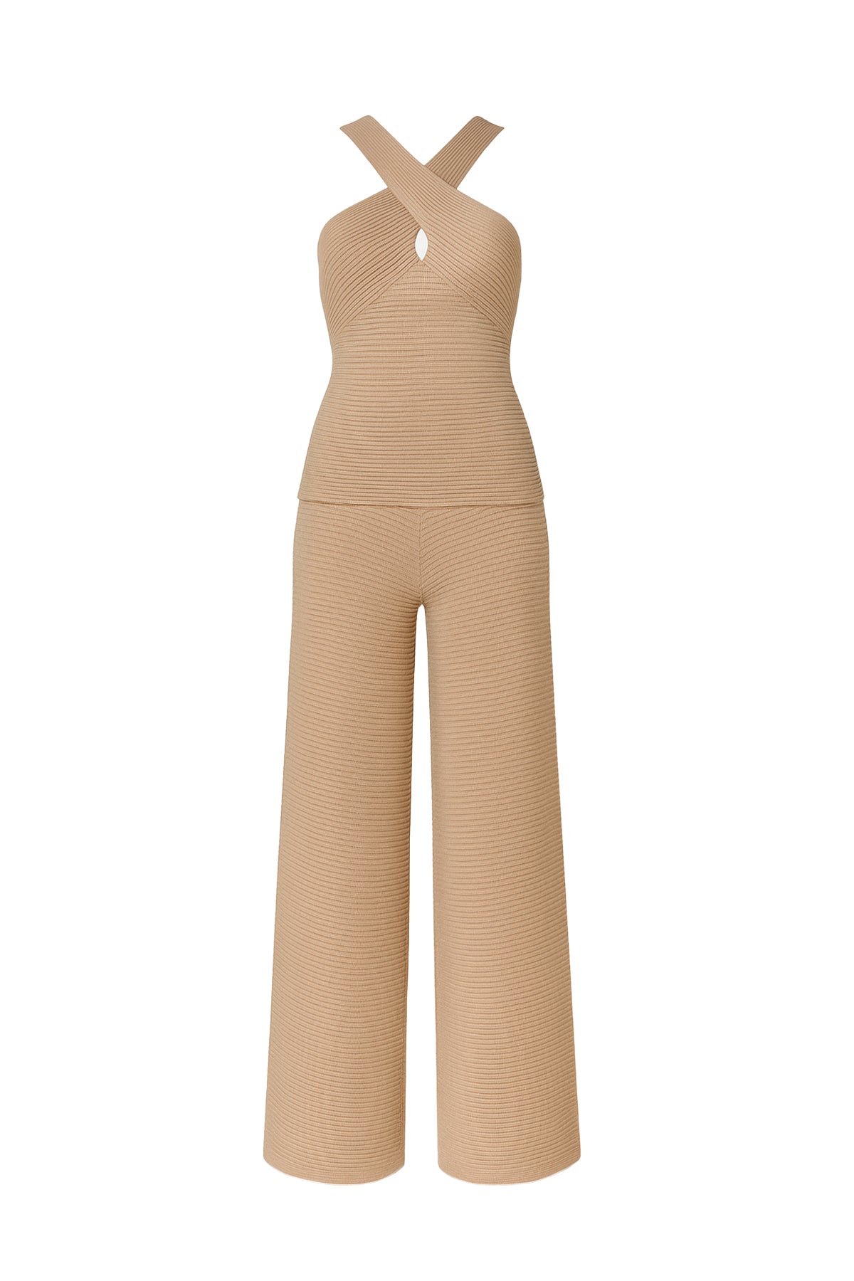 Twist Elegance Rib Knit Top & Pants Set