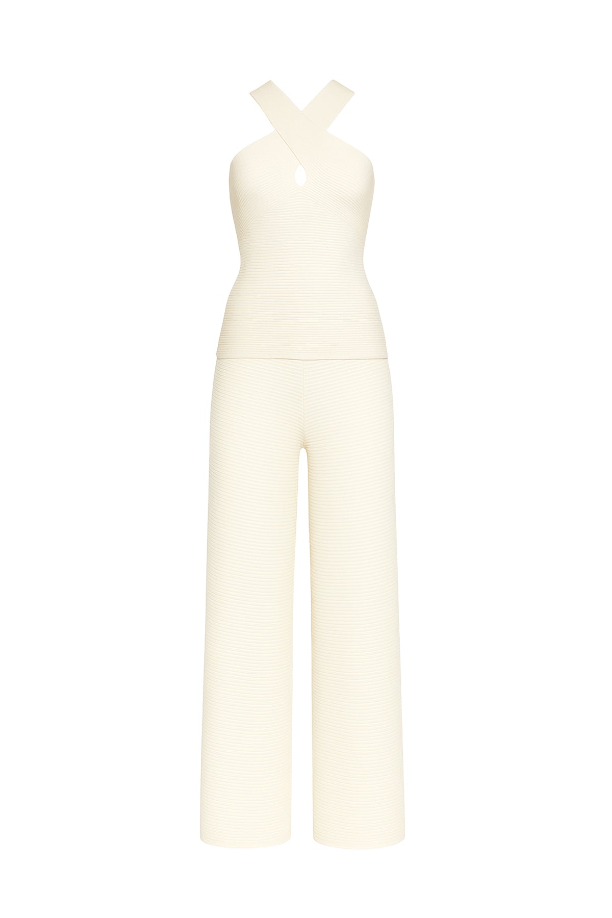 Twist Elegance Rib Knit Top & Pants Set