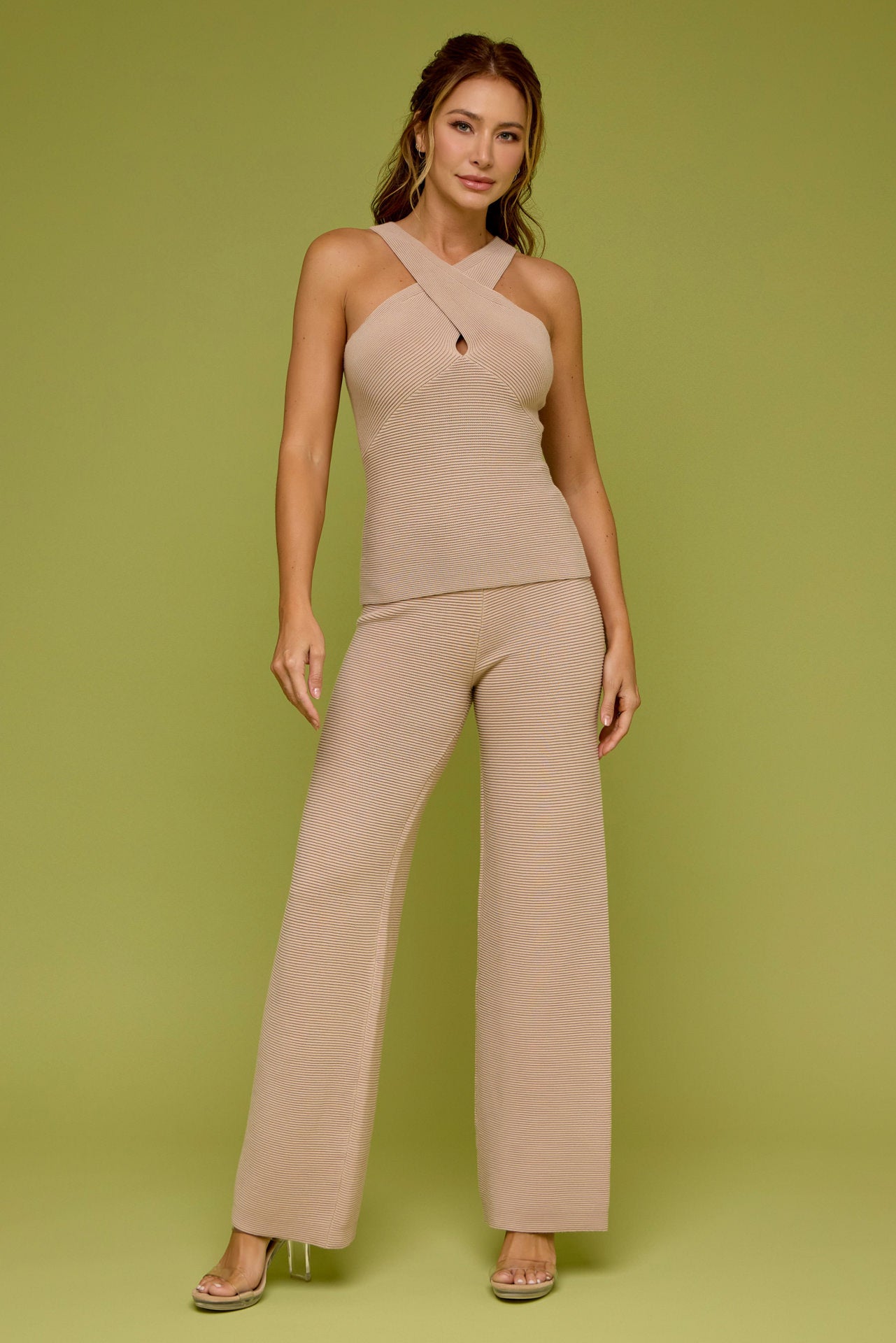 Twist Elegance Rib Knit Top & Pants Set