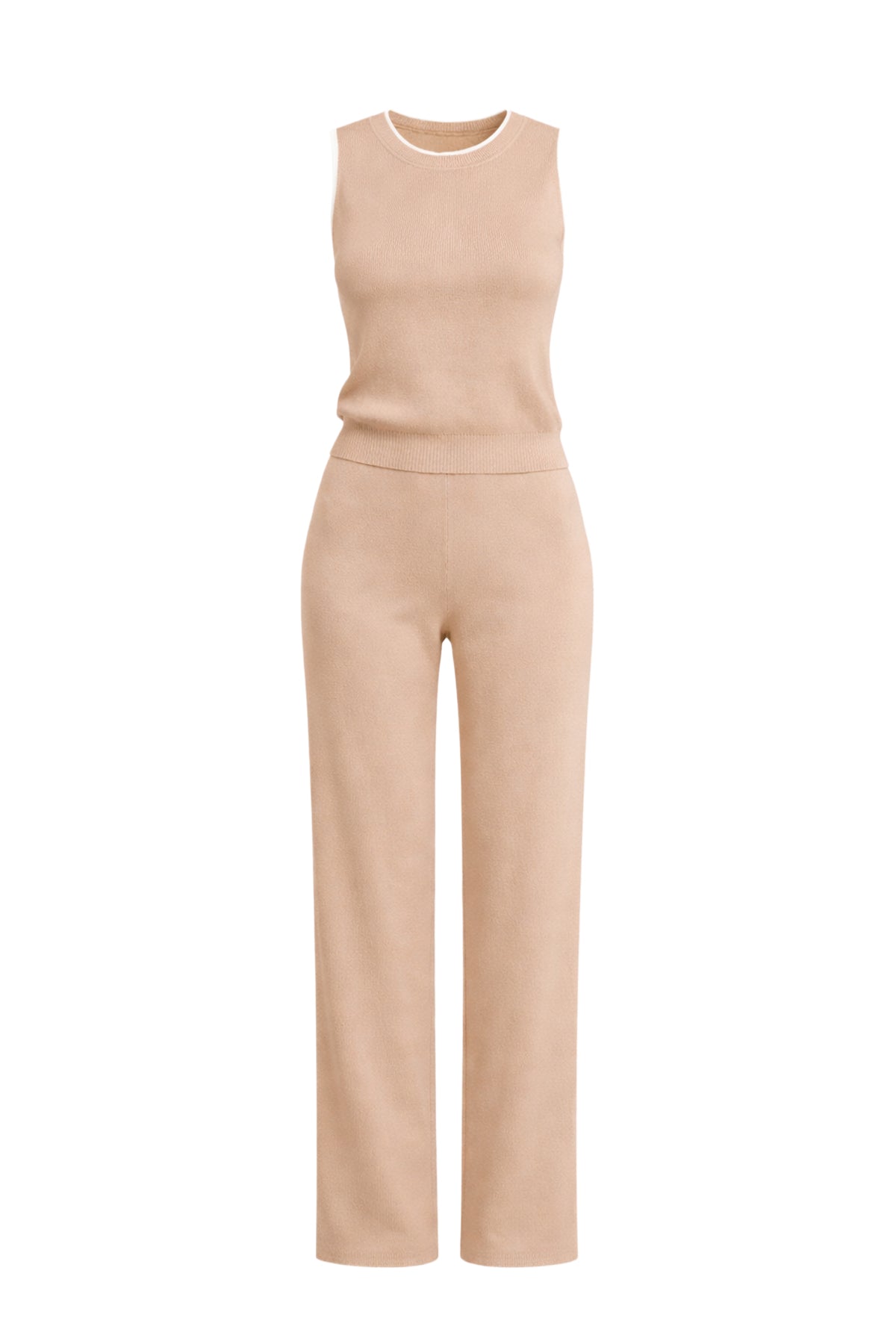 Summer Breeze Sleeveless Knit Mock Neck Top & Pants Set With Contrast