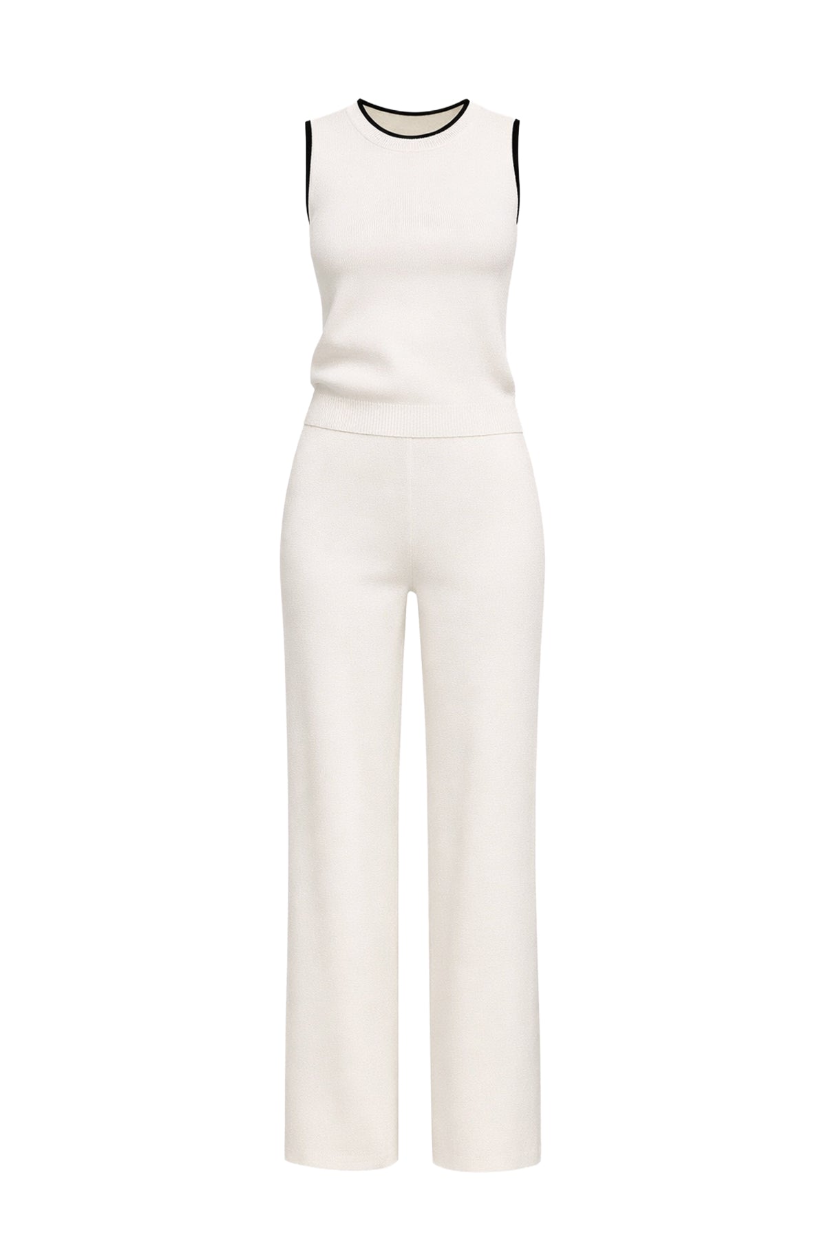 Summer Breeze Sleeveless Knit Mock Neck Top & Pants Set With Contrast