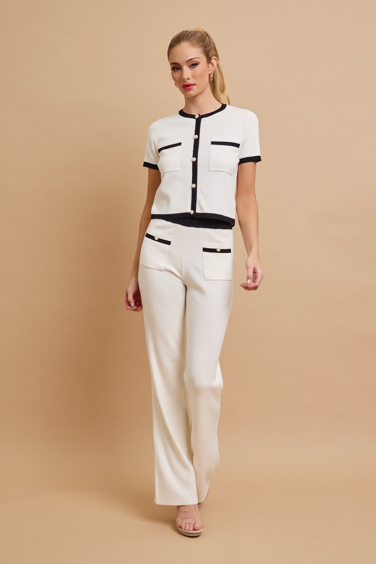 Odessa Knit Short Sleeve Cardigan And Pants Set