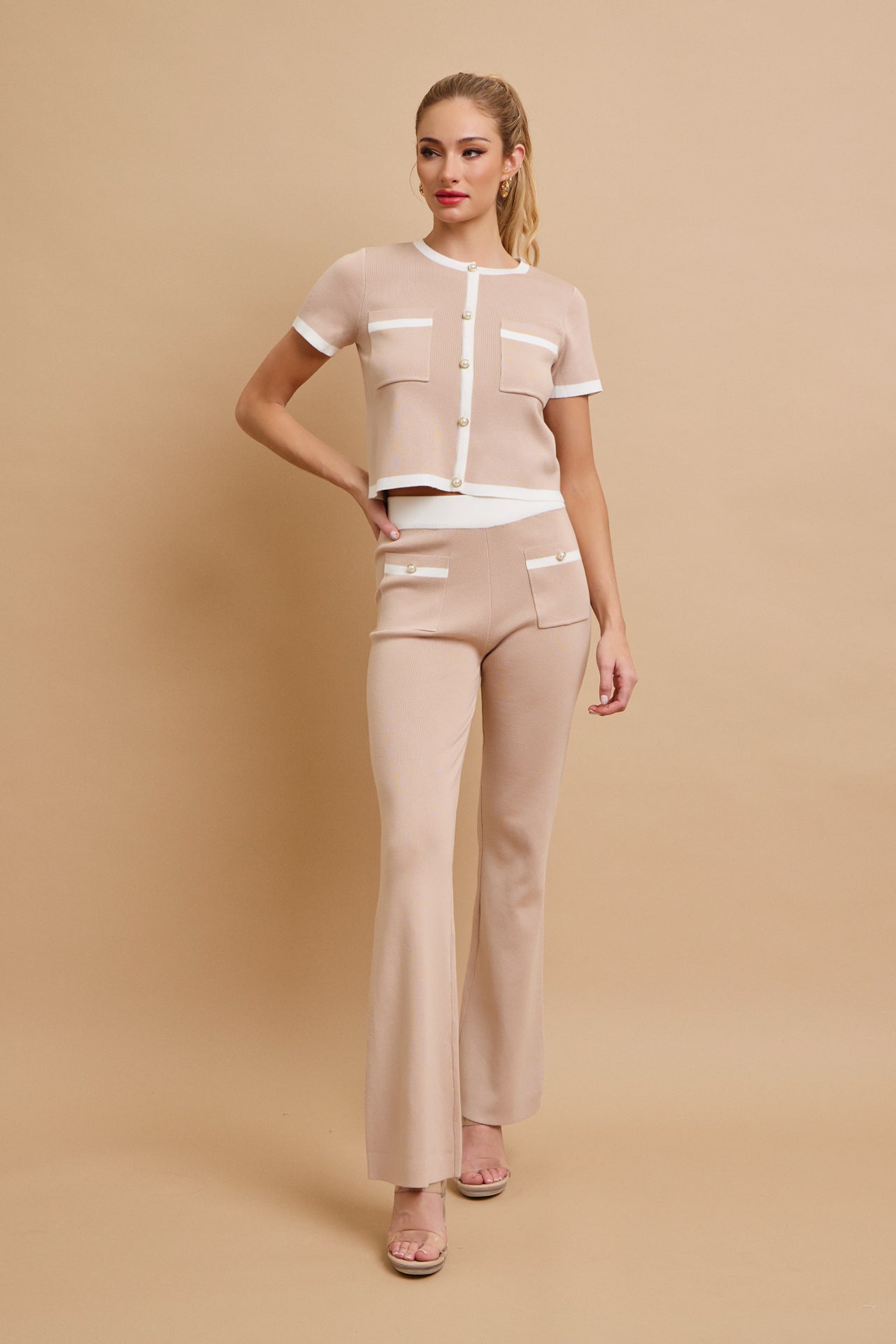 Odessa Knit Short Sleeve Cardigan And Pants Set