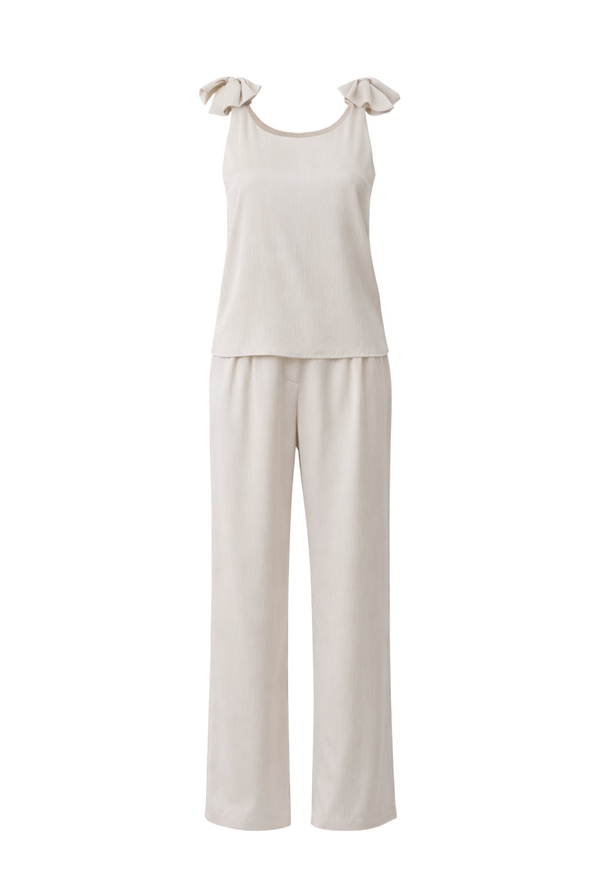 Textured Bow Bliss Woven Top And Pants Set