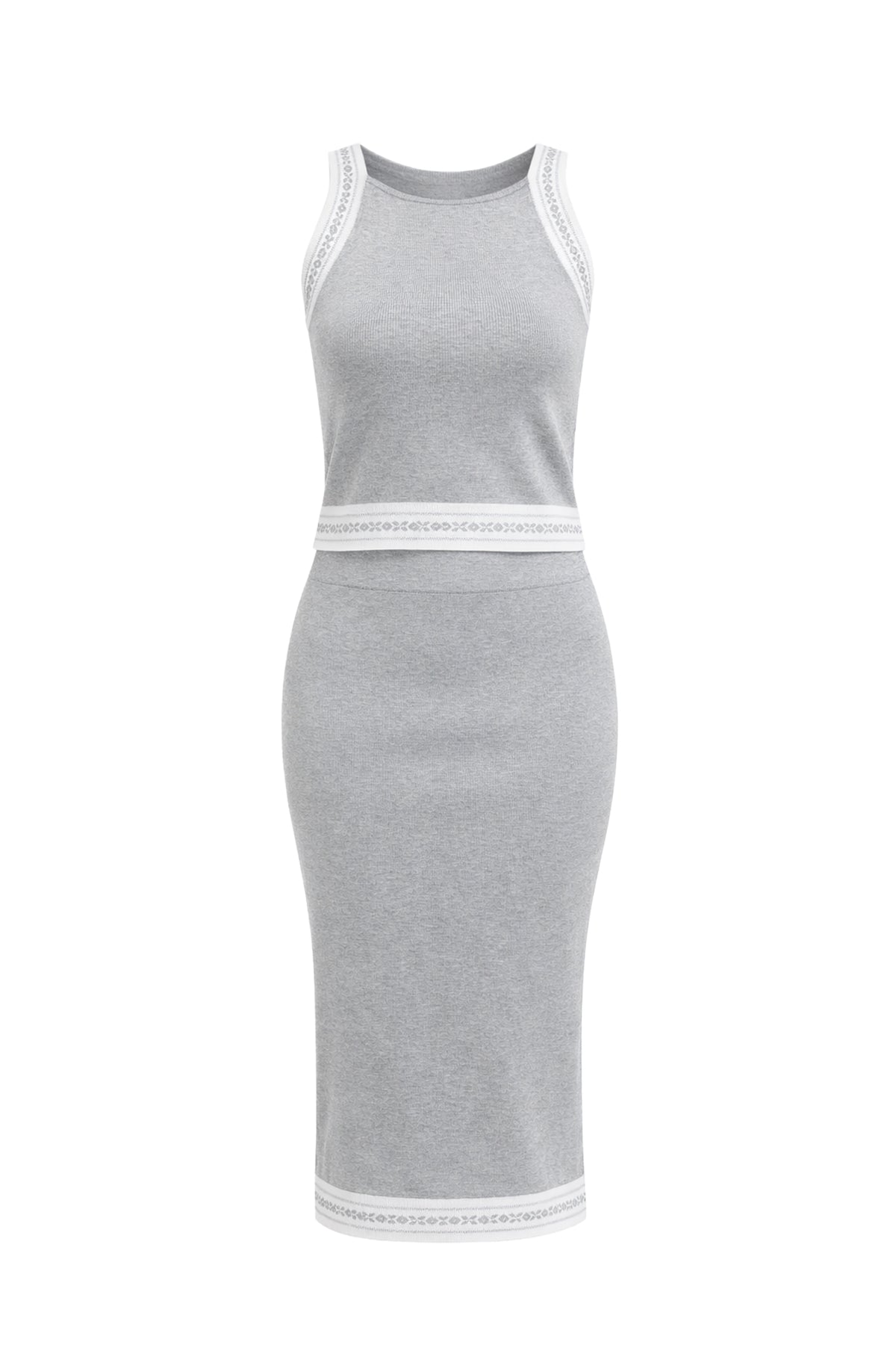 Scallop & Contrast Sleeveless Top And Midi Skirt