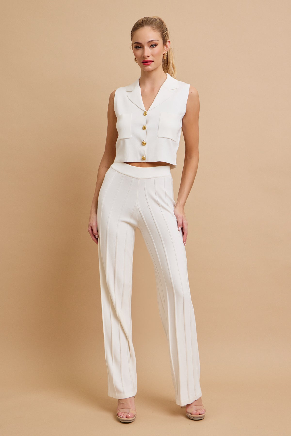 Effortless Elegance Knit Vest With Pleated Pants