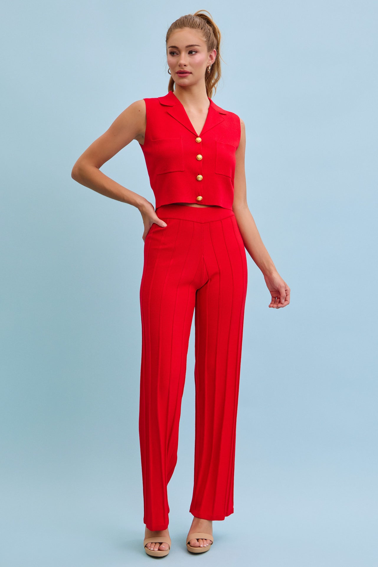 Effortless Elegance Knit Vest With Pleated Pants