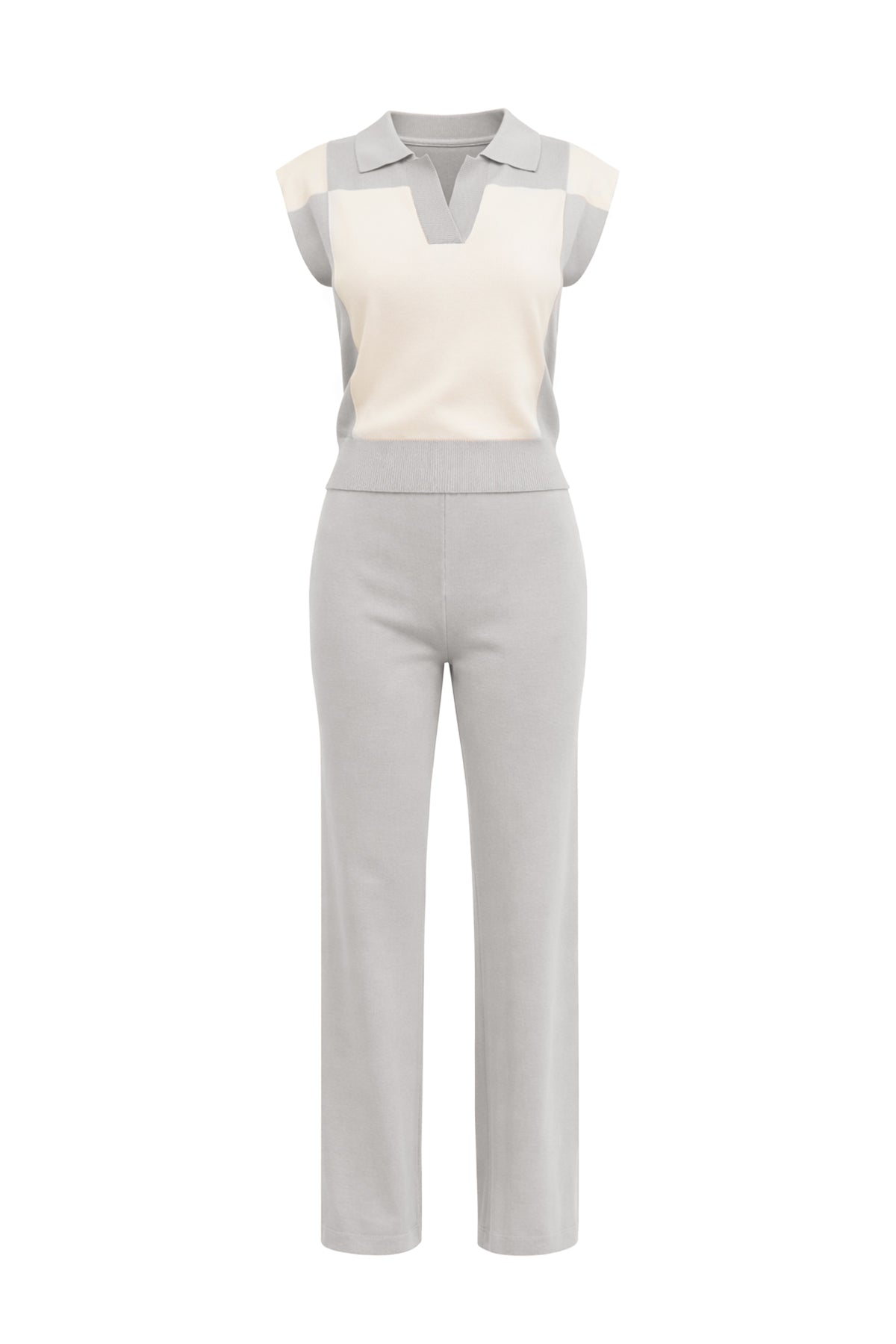 Color Block Chic Knit Top and Solid Pants Set