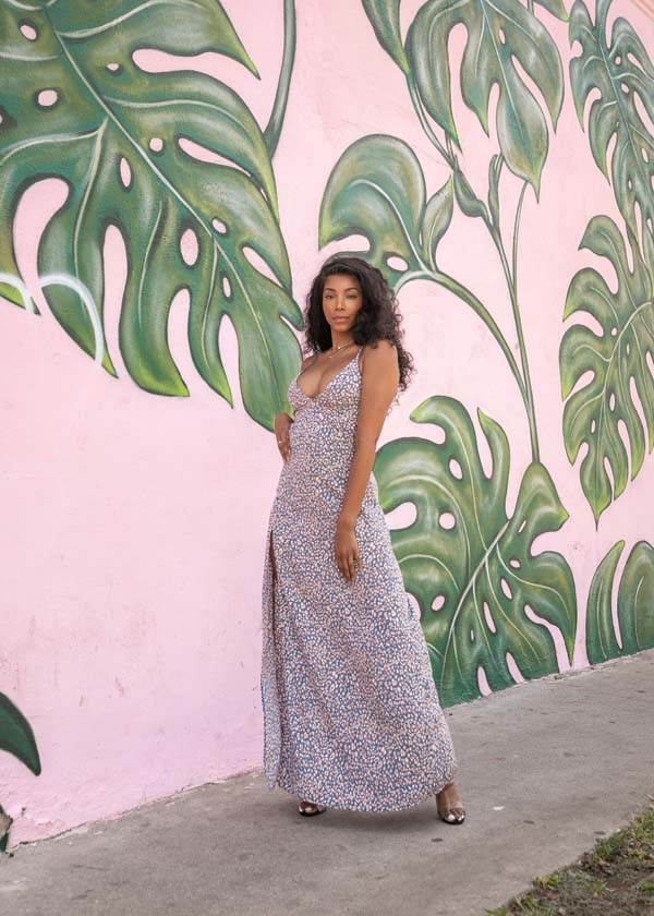 Animal Print Silky Slip Dress W/ High Slit