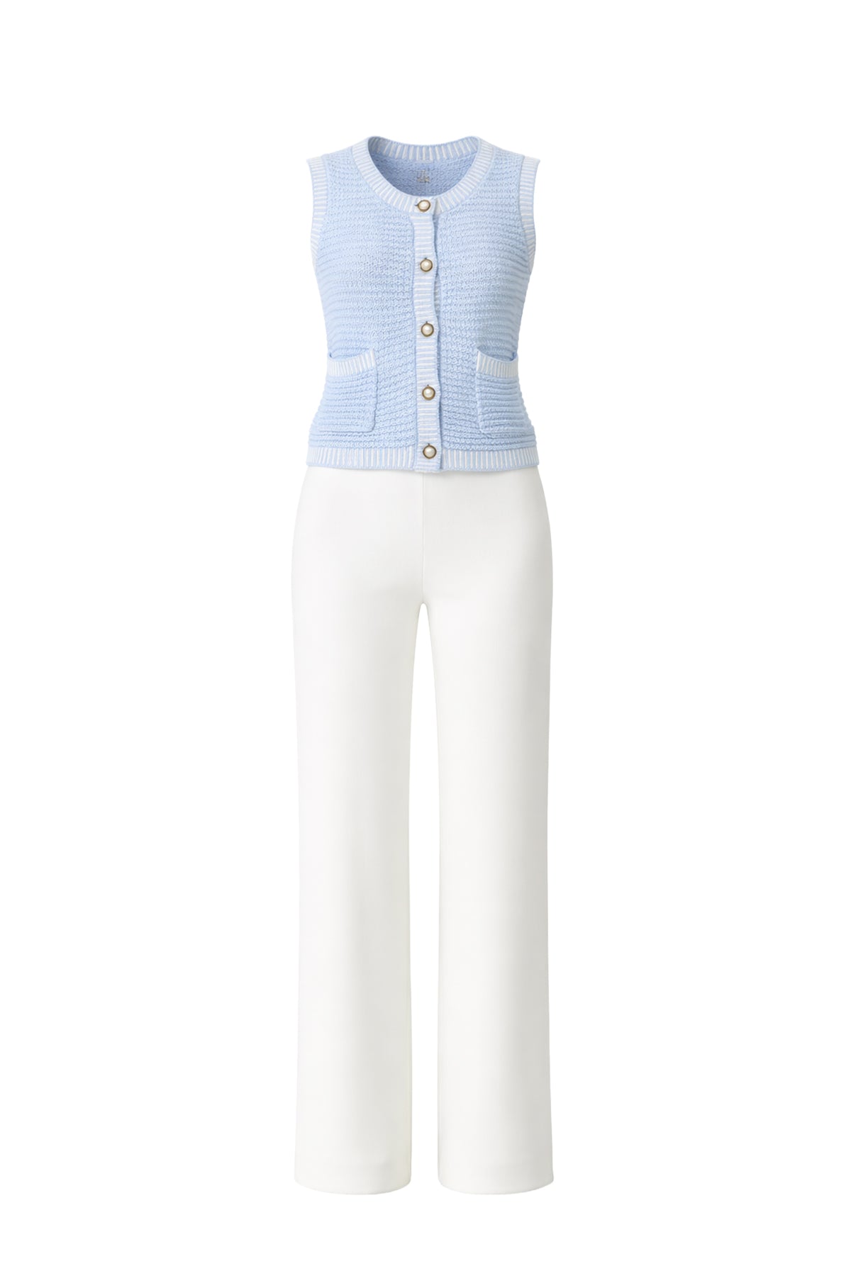 Buttoned Down Knit Chic Vest & Pants Set