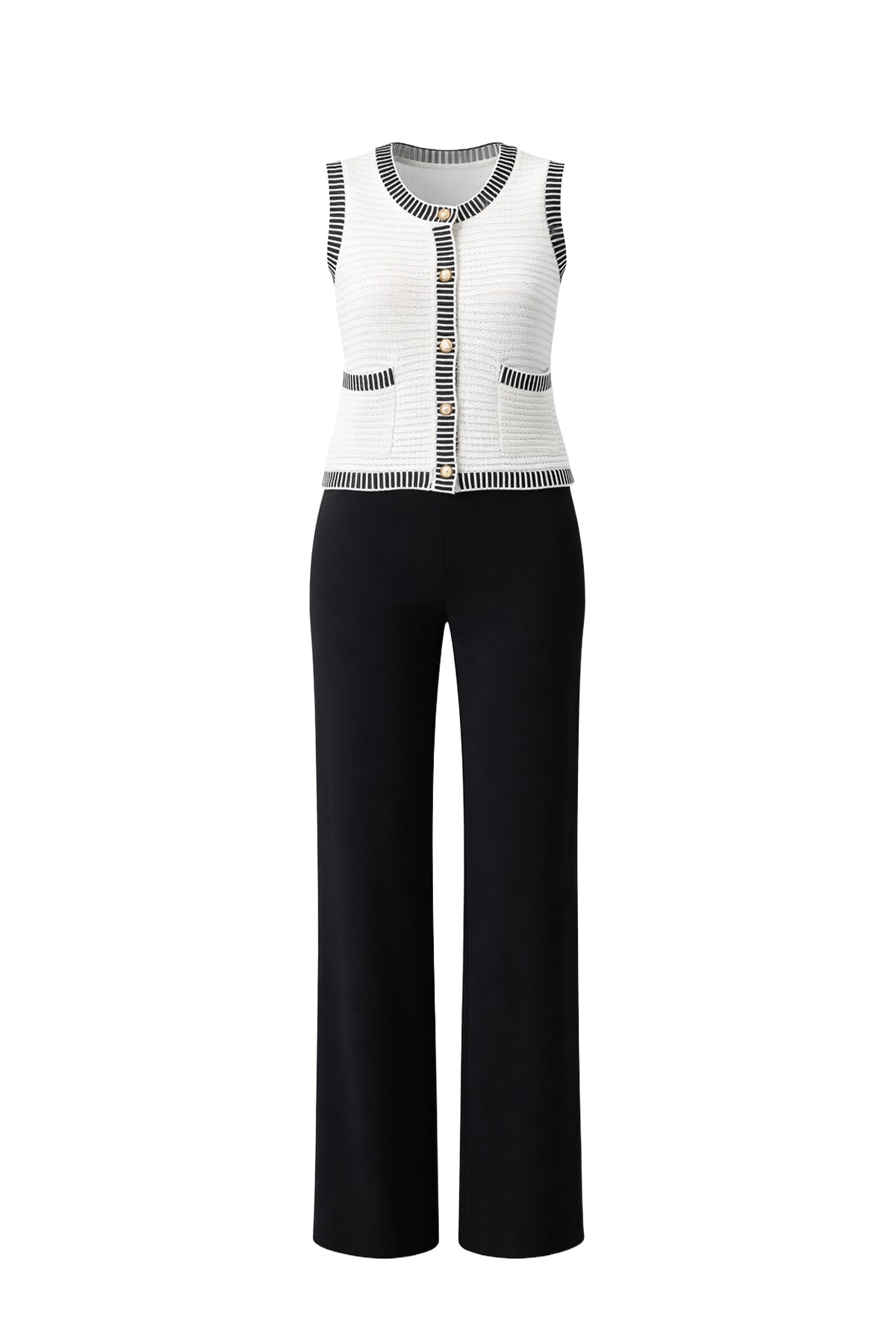 Buttoned Down Knit Chic Vest & Pants Set