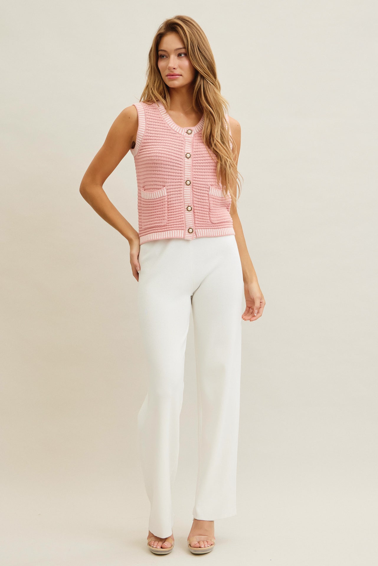 Buttoned Down Knit Chic Vest & Pants Set