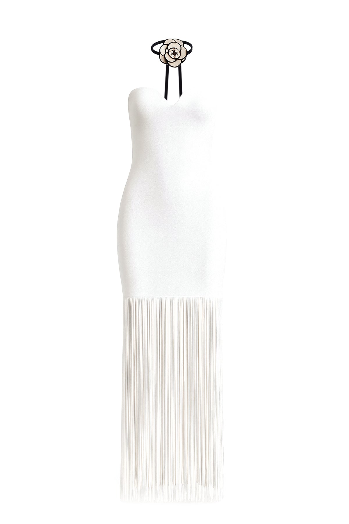 Sia Strapless Bandage Fringe Bodycon Dress