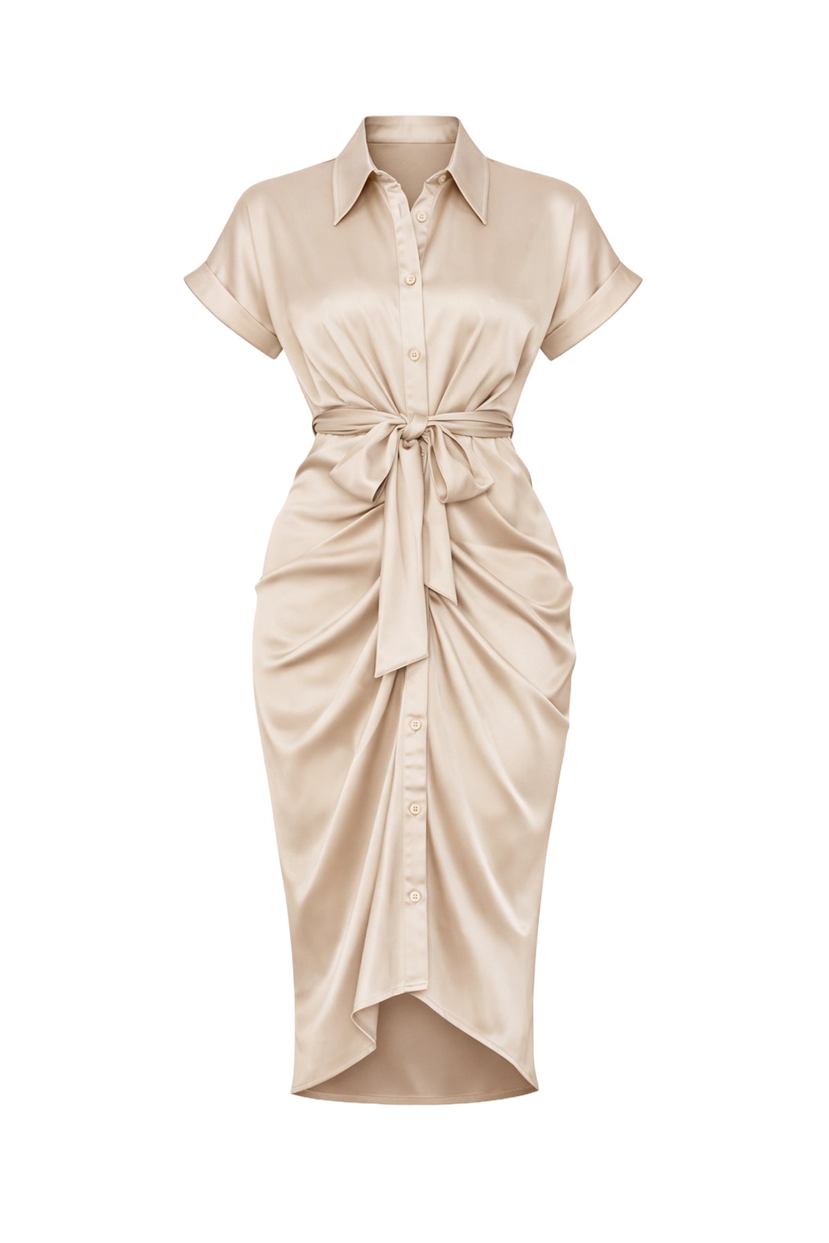 Woven Print Midi Dress With Waist Tie Detail
