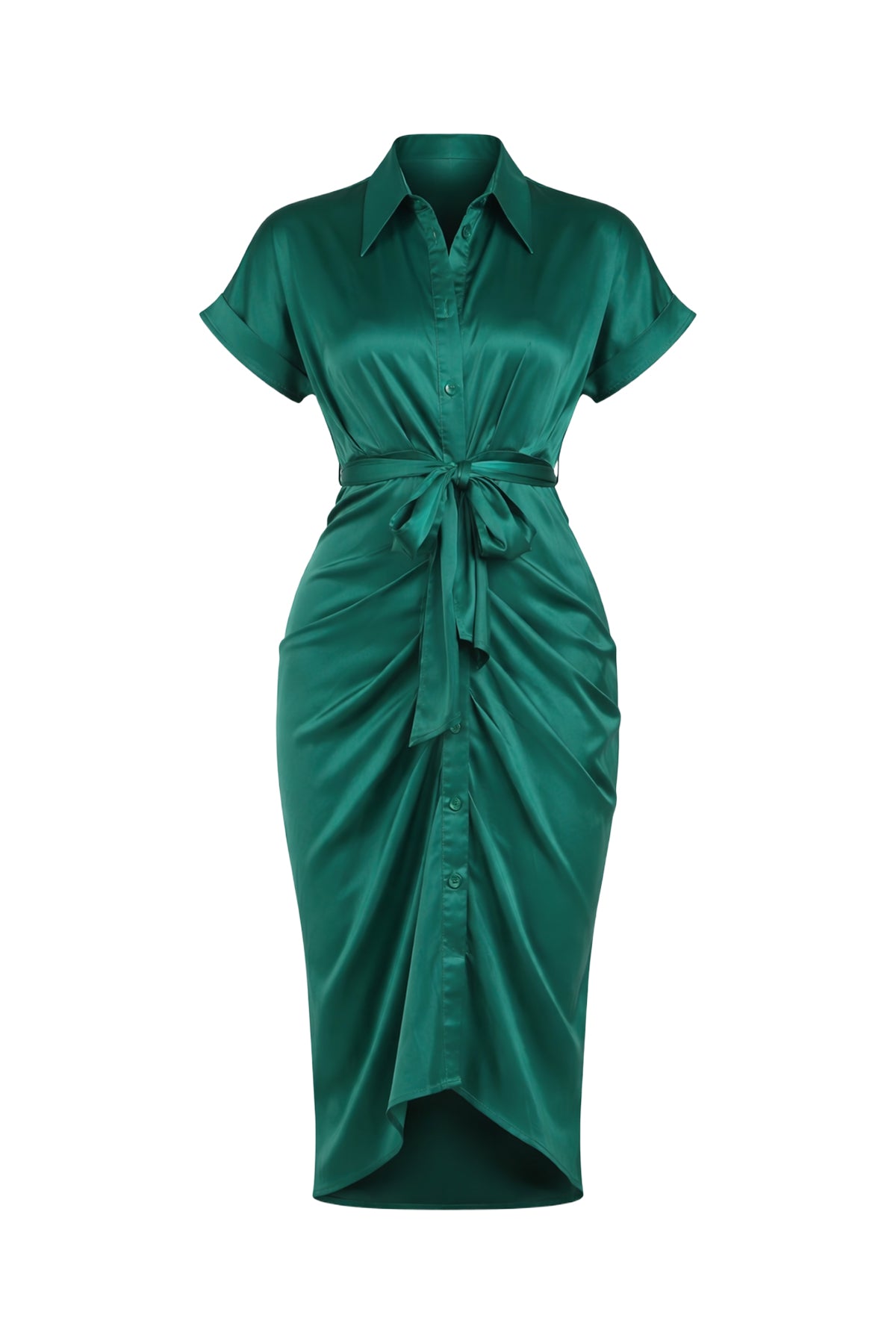 Woven Print Midi Dress With Waist Tie Detail