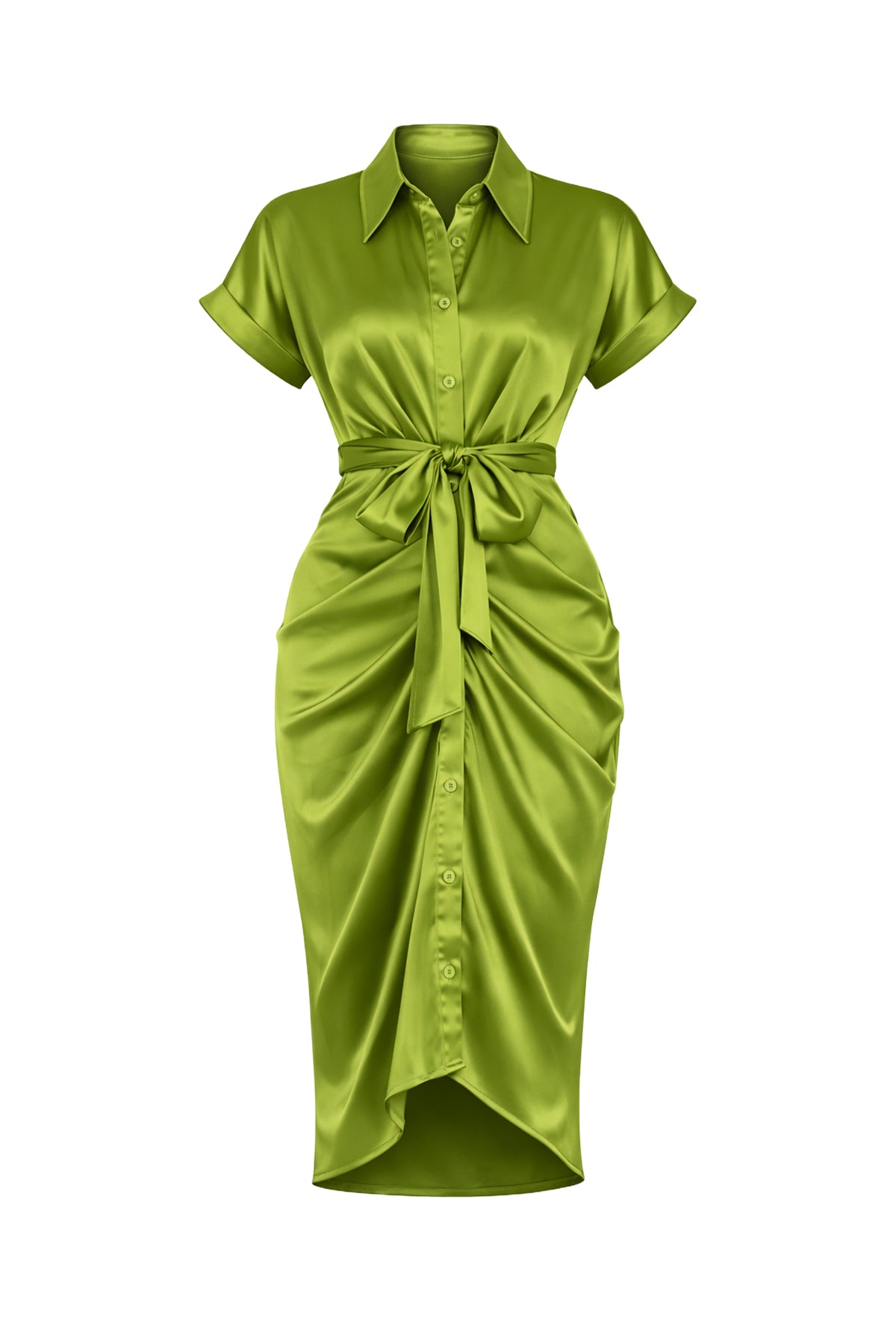 Woven Print Midi Dress With Waist Tie Detail