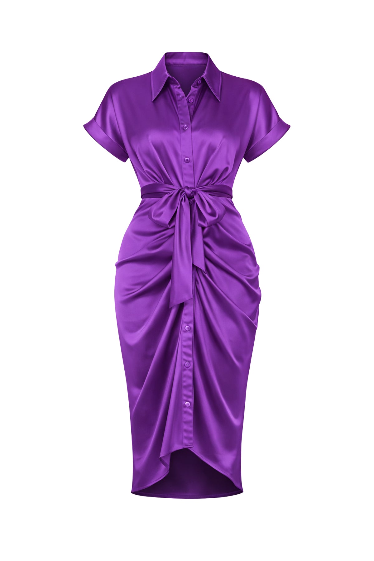 Woven Print Midi Dress With Waist Tie Detail