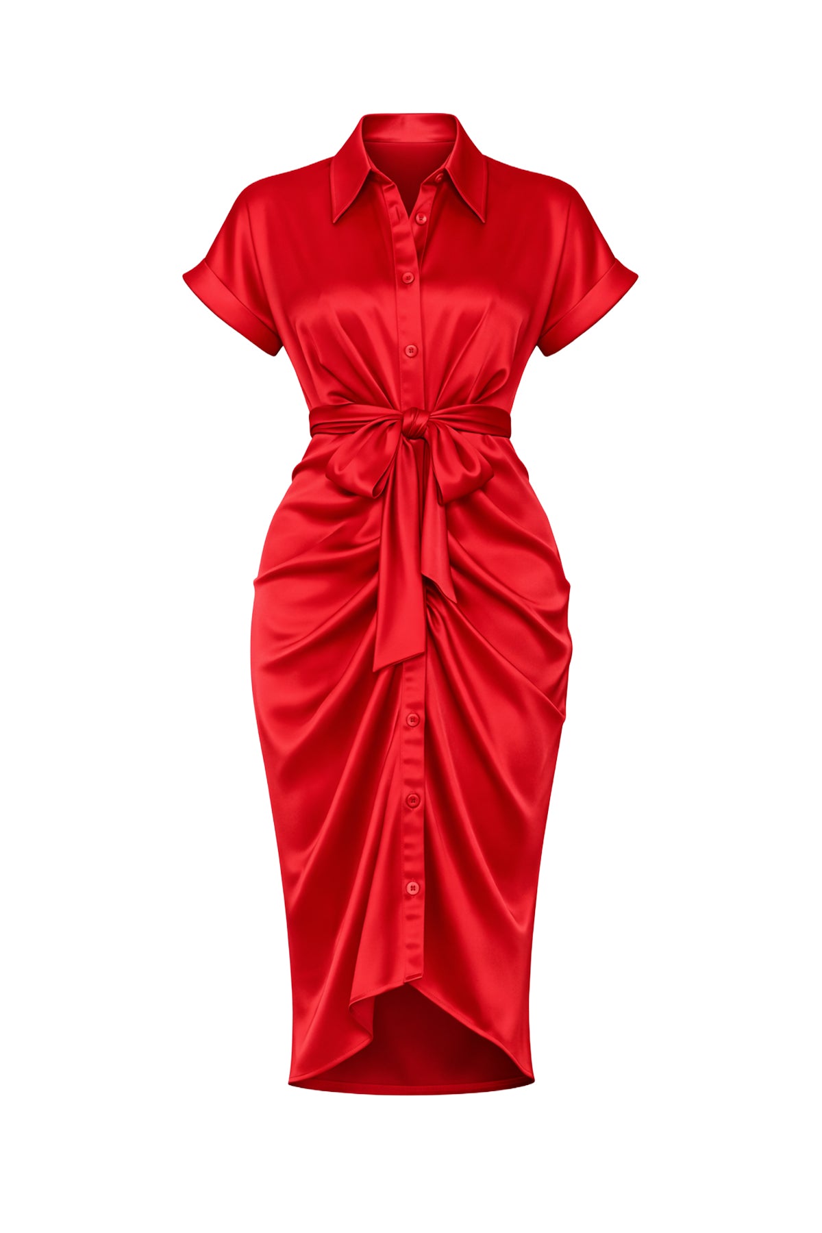 Woven Print Midi Dress With Waist Tie Detail