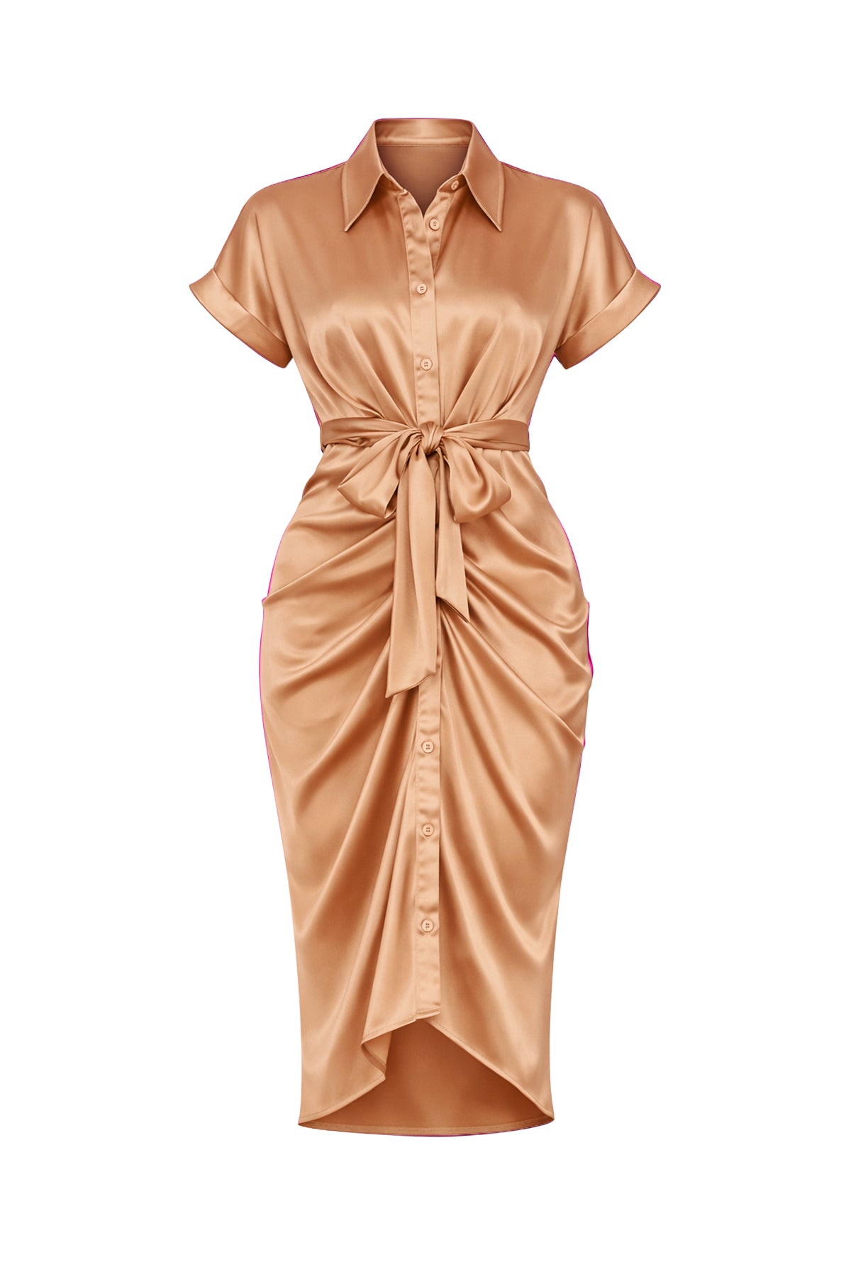 Woven Print Midi Dress With Waist Tie Detail