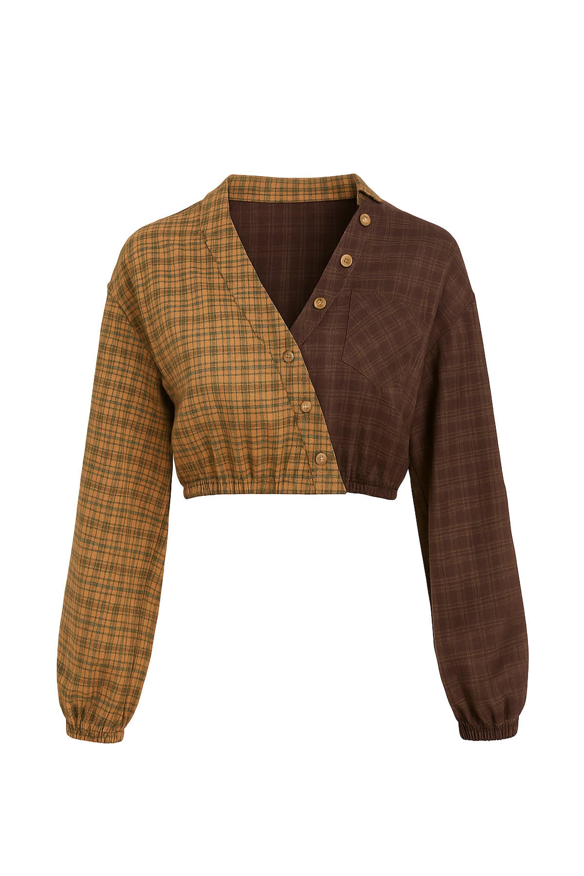 Plaid V-Neck Button Blouse