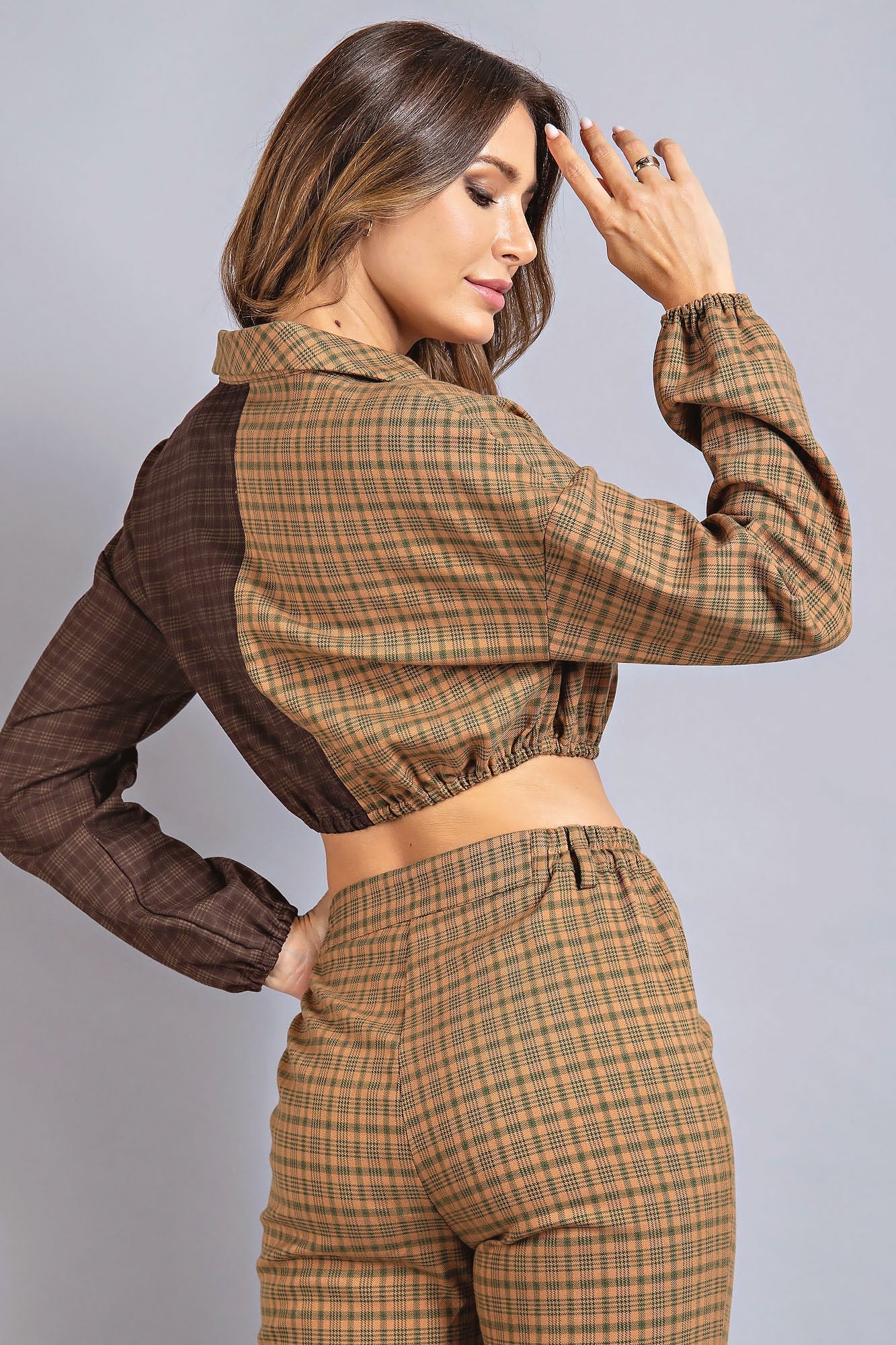 Plaid V-Neck Button Blouse