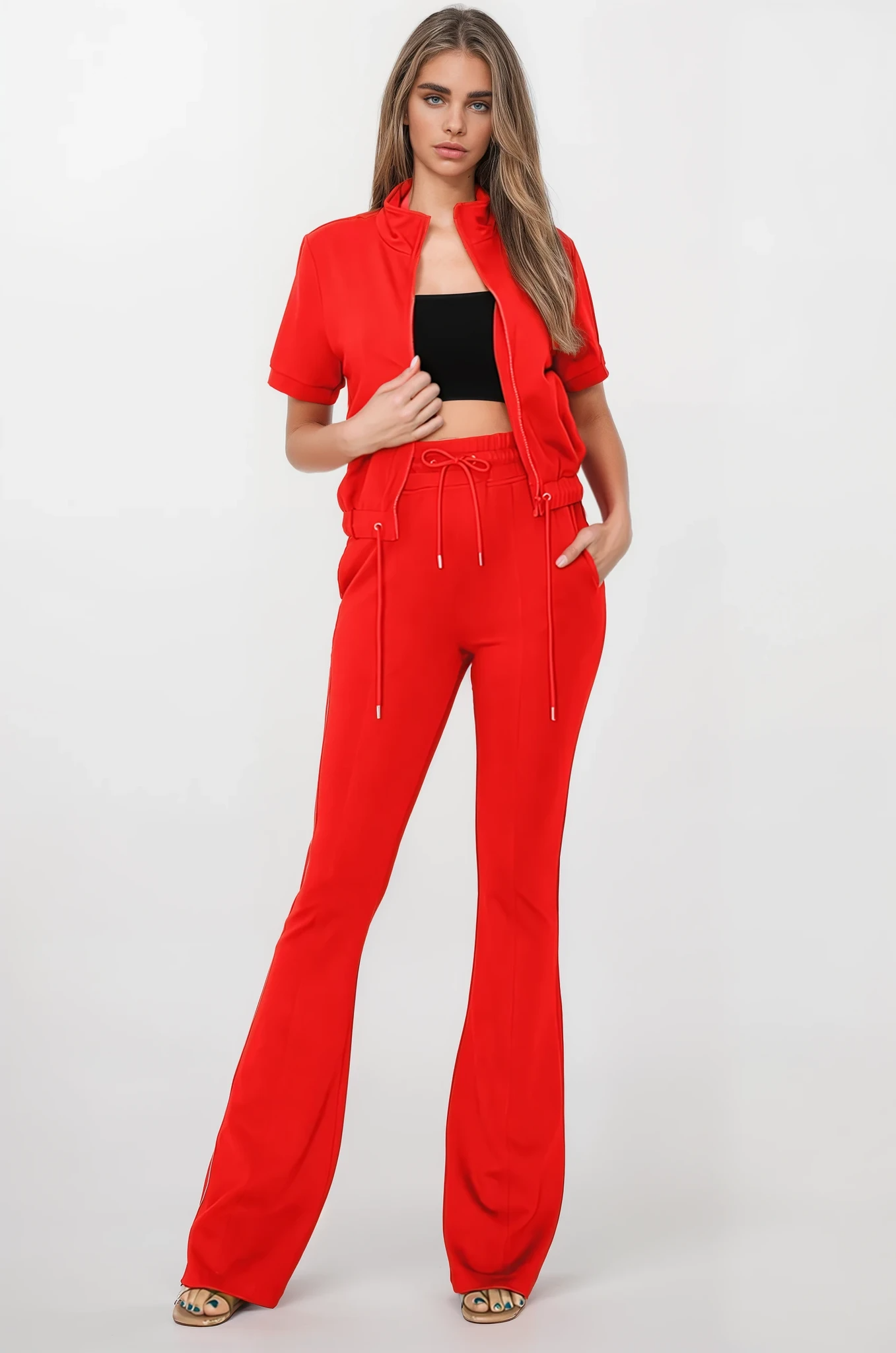 Knit Short Sleeve Track Jacket and Pants