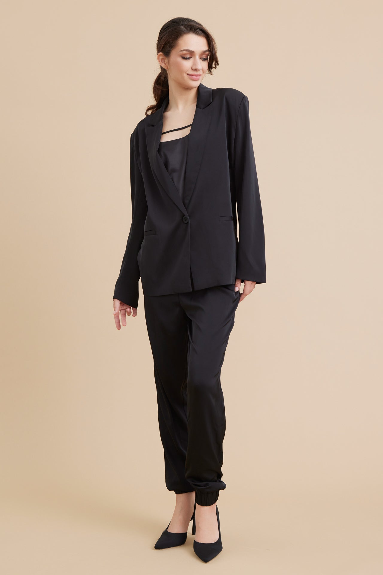 Woven Blazer and Jogger Pants Set