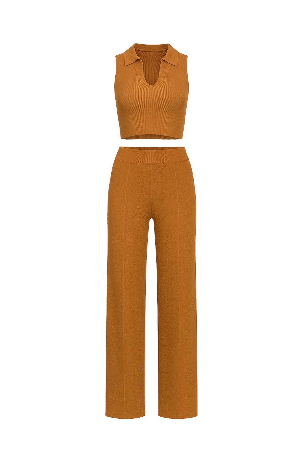 Sin mangas Collar Crop Top y pantalones Set