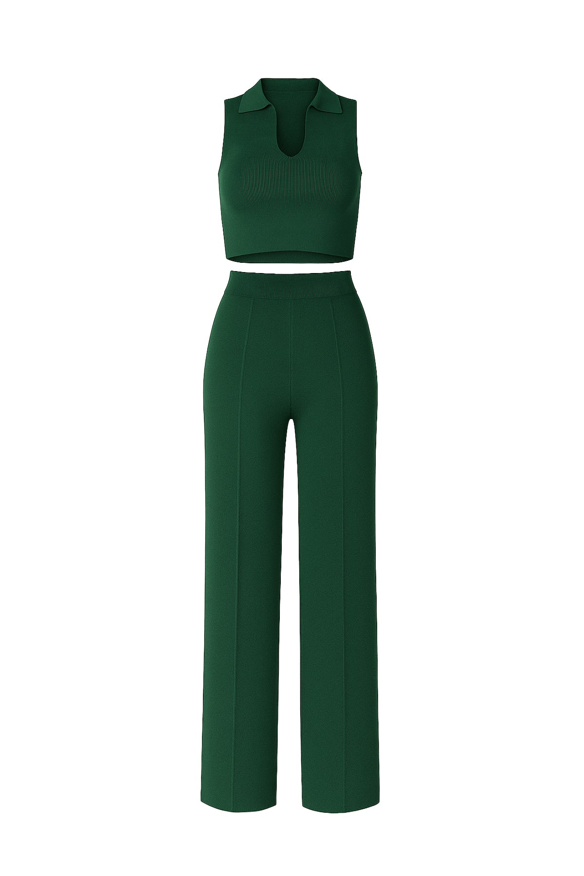 Sin mangas Collar Crop Top y pantalones Set