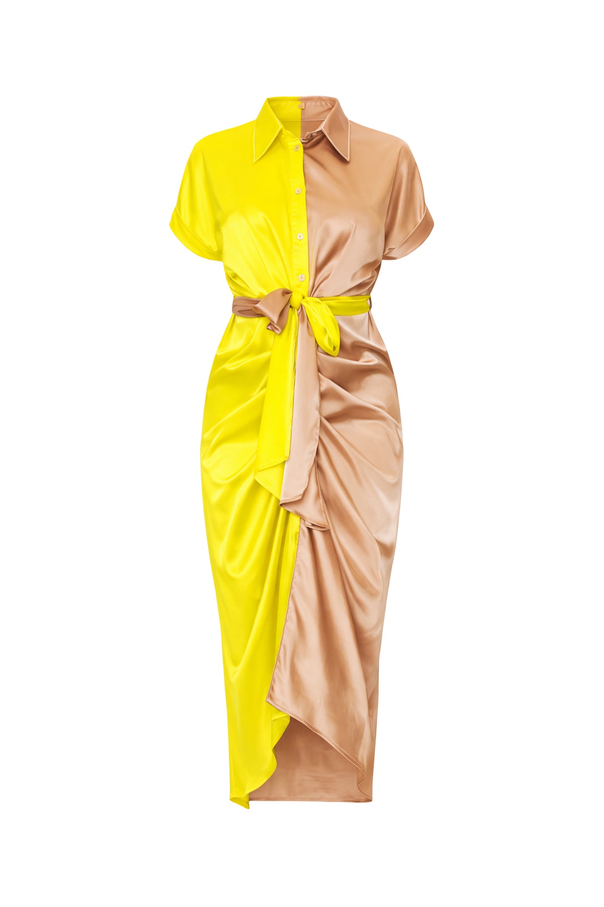 2 Tone Pleated Cuff Short Sleeve Dress