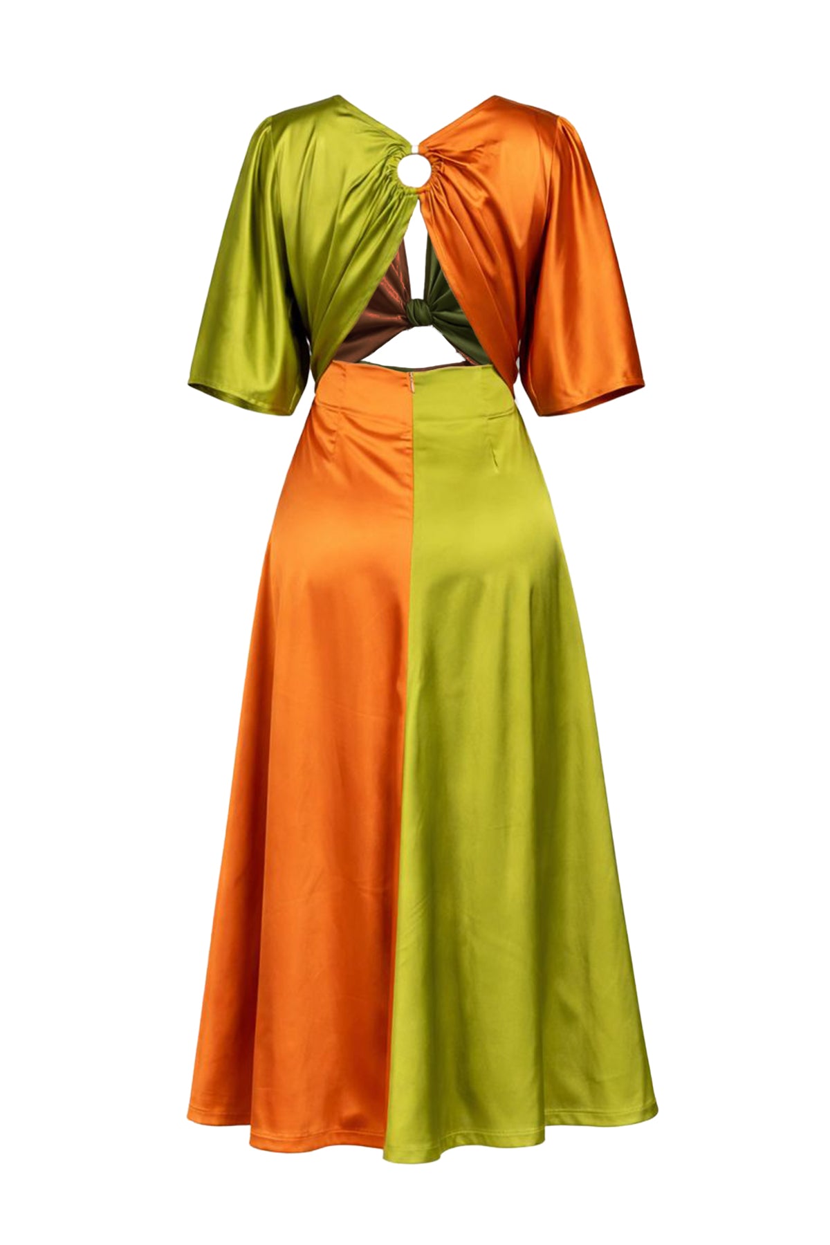 Satin Color Block Midi Dress
