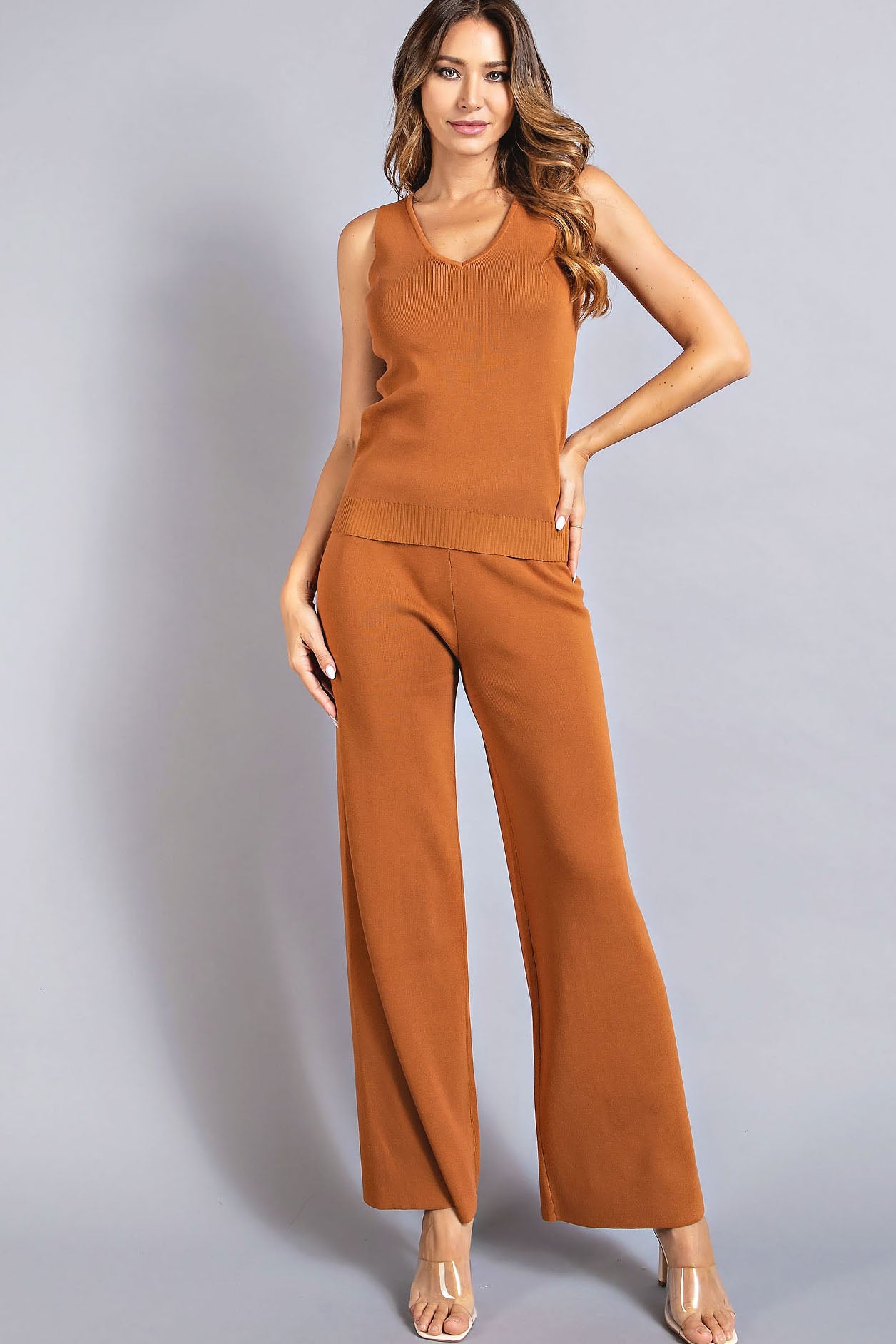 Ribbed Knit Top And Bottom Set