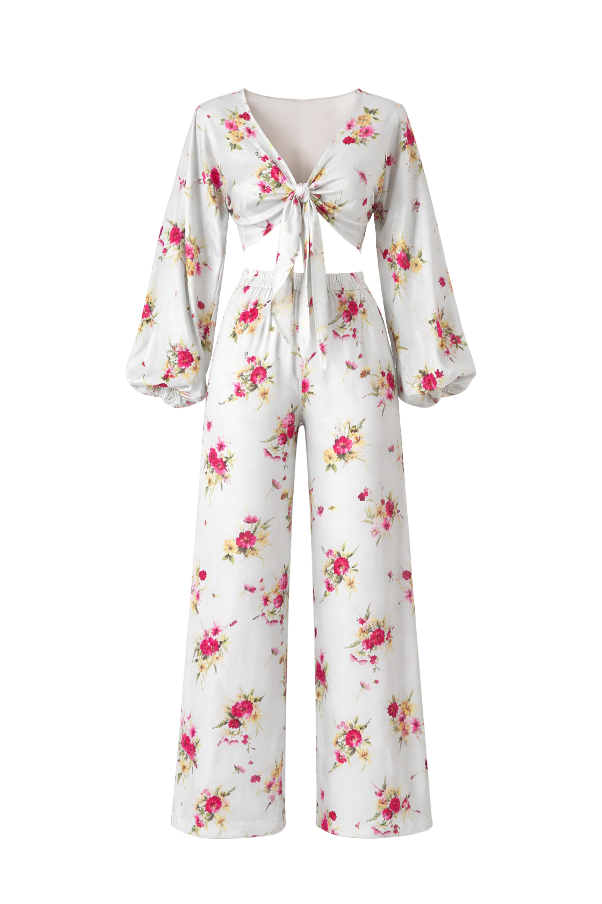Woven Floral Print Top and Pants Set