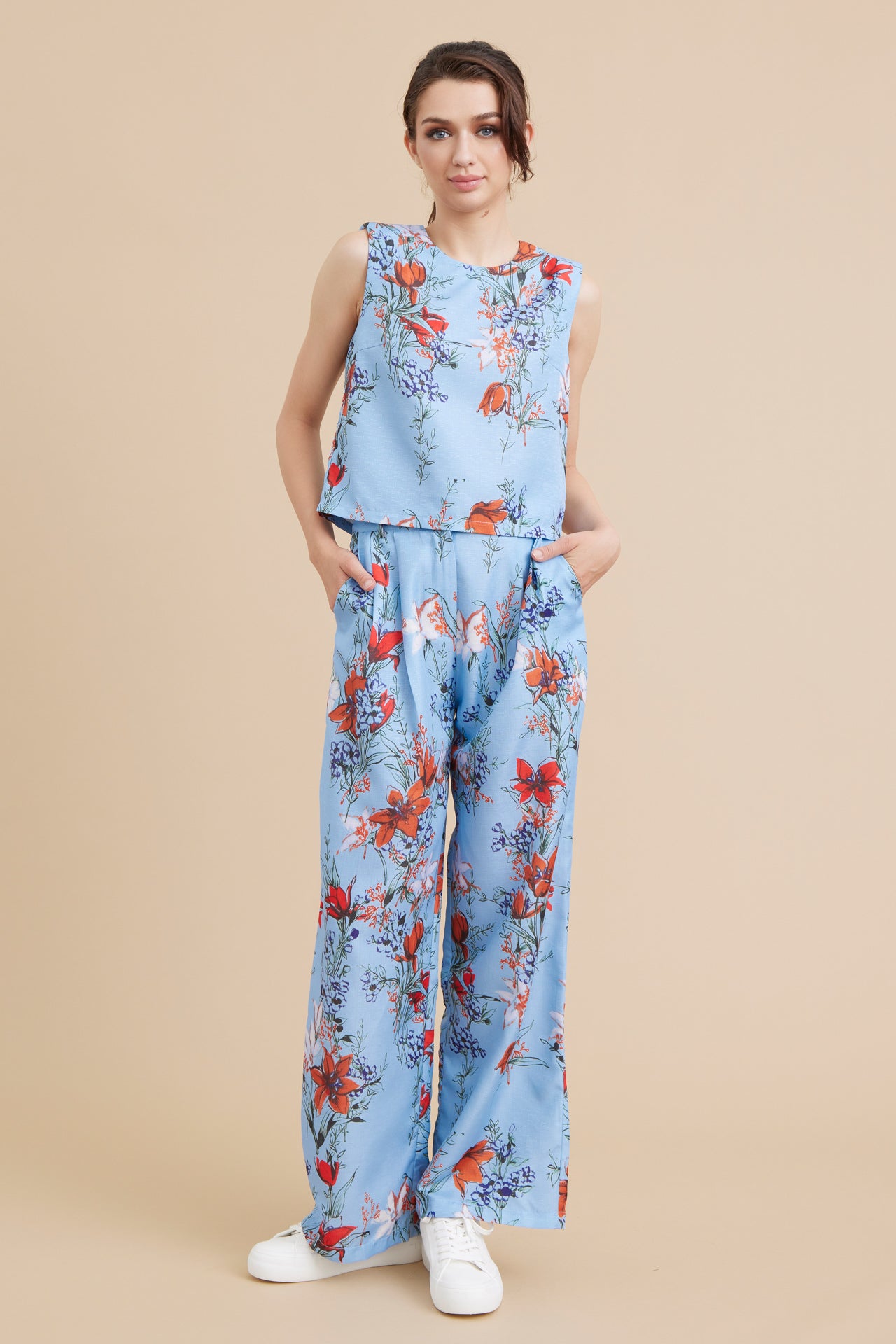 Woven Print Top and Pants Set