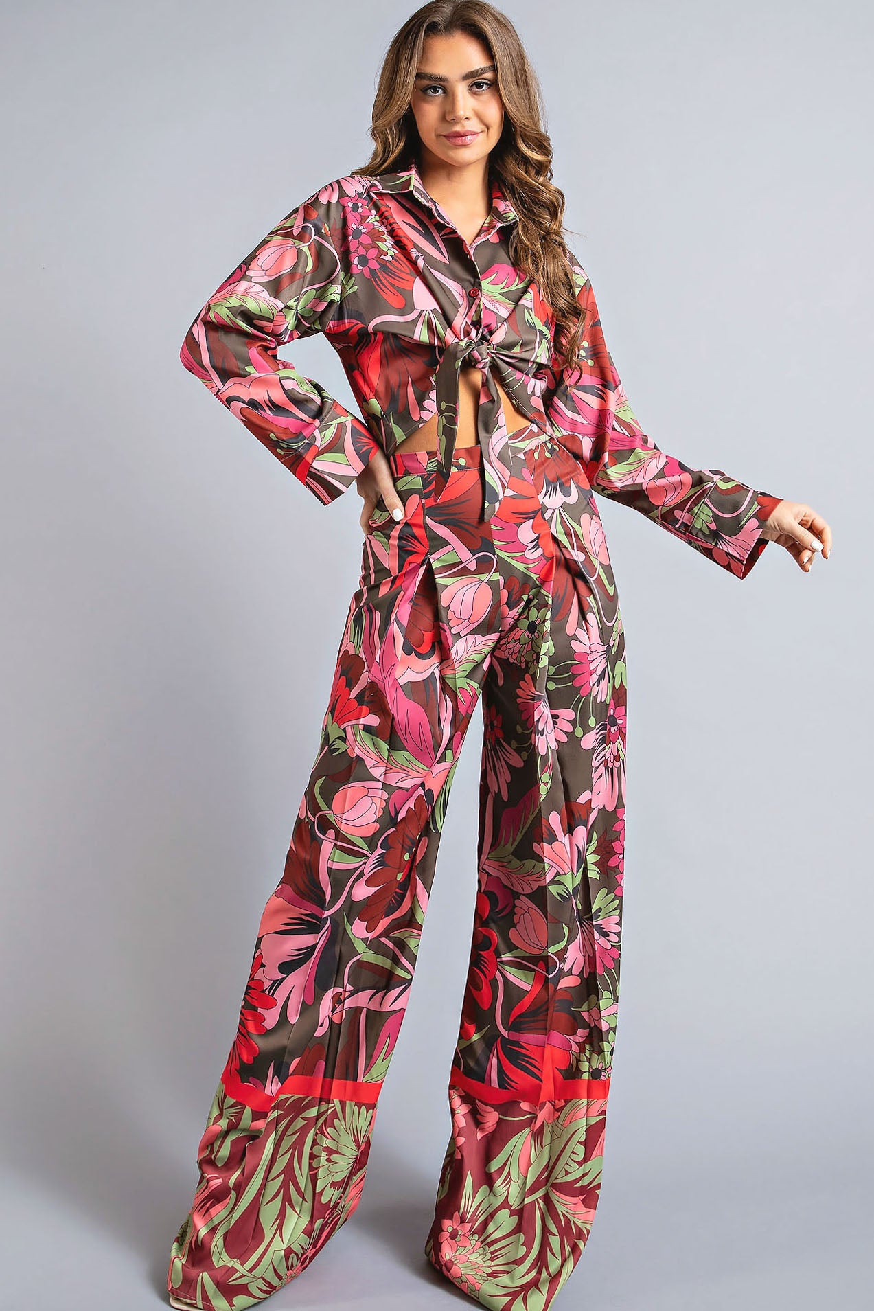 Floral Print Shirt and Pants Set