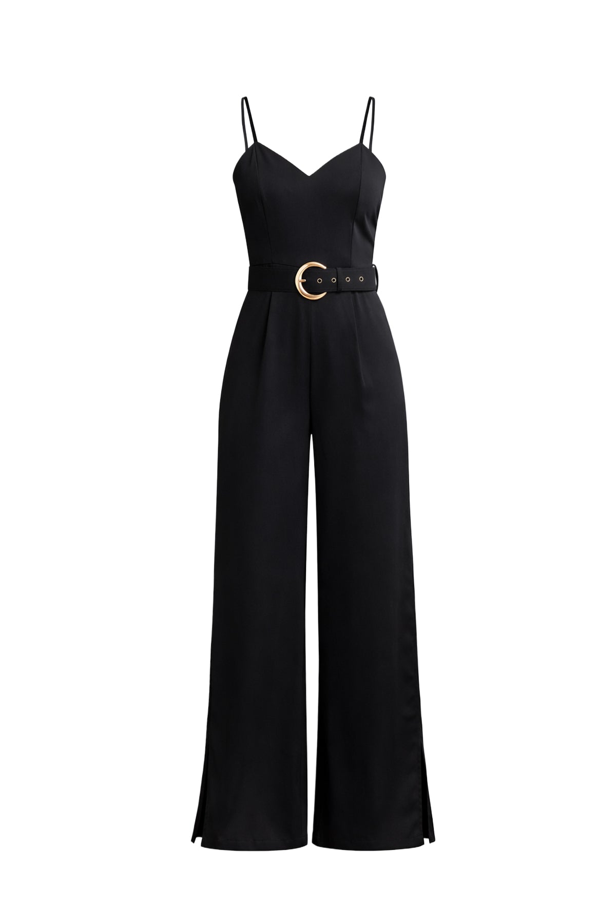 Woven Strappy Jumpsuit With High Side Leg Slits